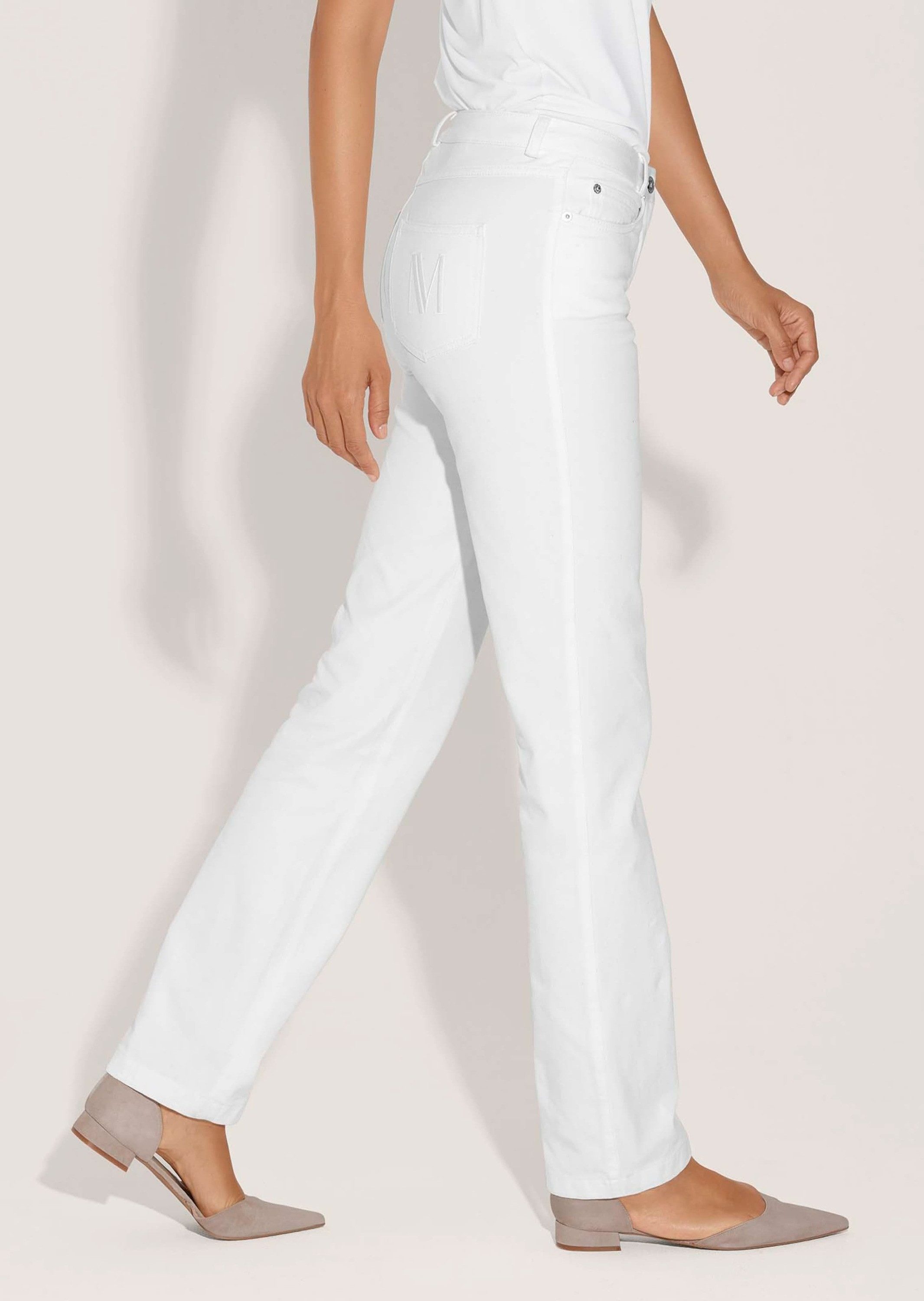 MADELEINE Gerade Jeans Schmale Jeans im Five-Pocket-Style Basichose mit Formbund, Gürtelschlaufen und Knöchellang