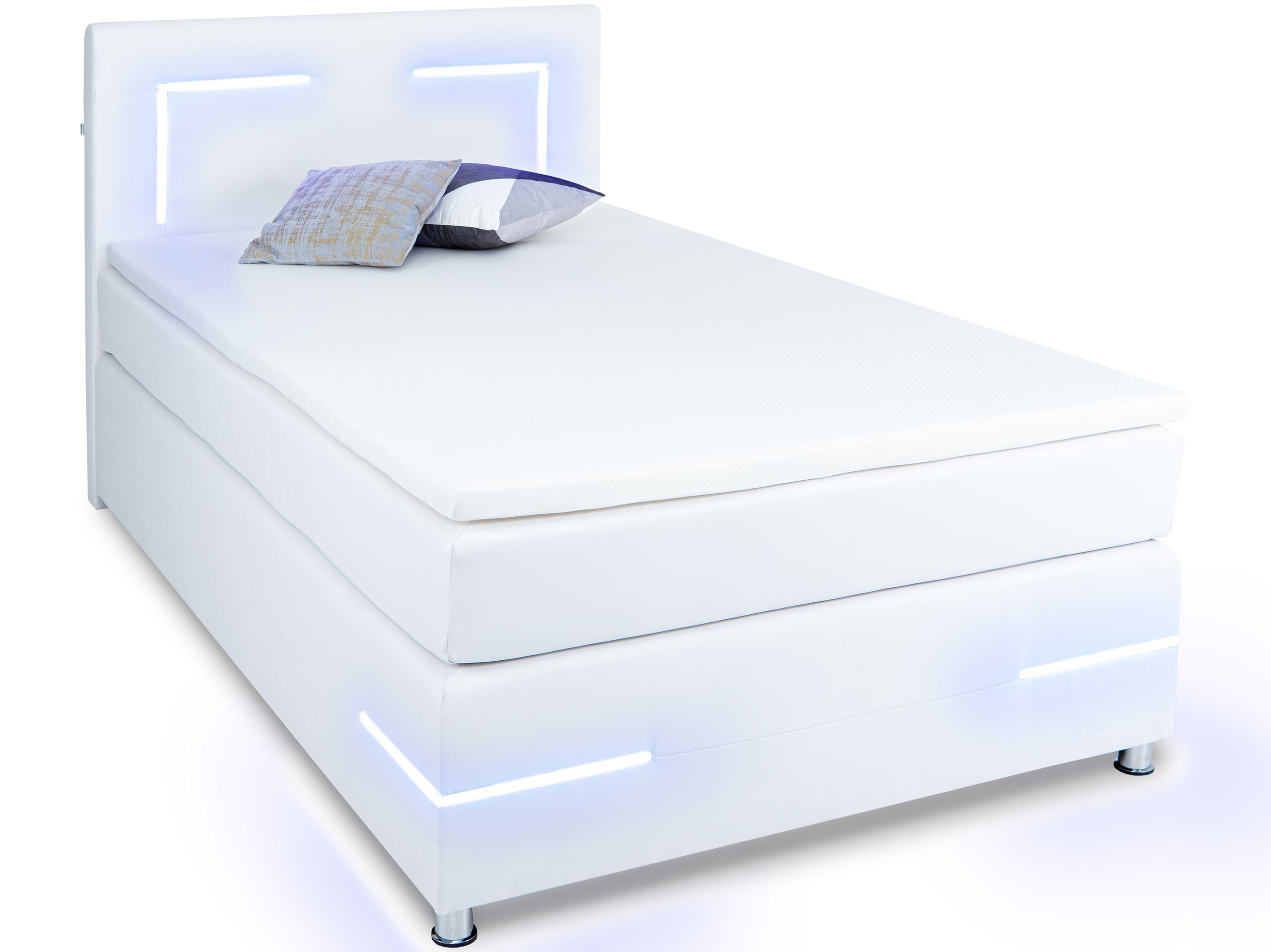 wonello Boxspringbett Lights 2.0, mit LED Beleuchtung und Topper, wahlweise mit Bettkasten weiß