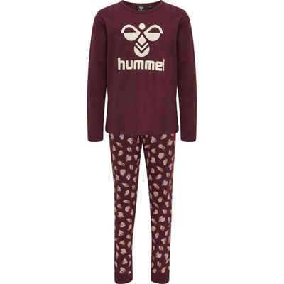 hummel Schlafanzug hmlCAROLINA NIGHT SUIT (Set, 2 tlg., Oberteil und Hose) Druckmotiv Markenlogo