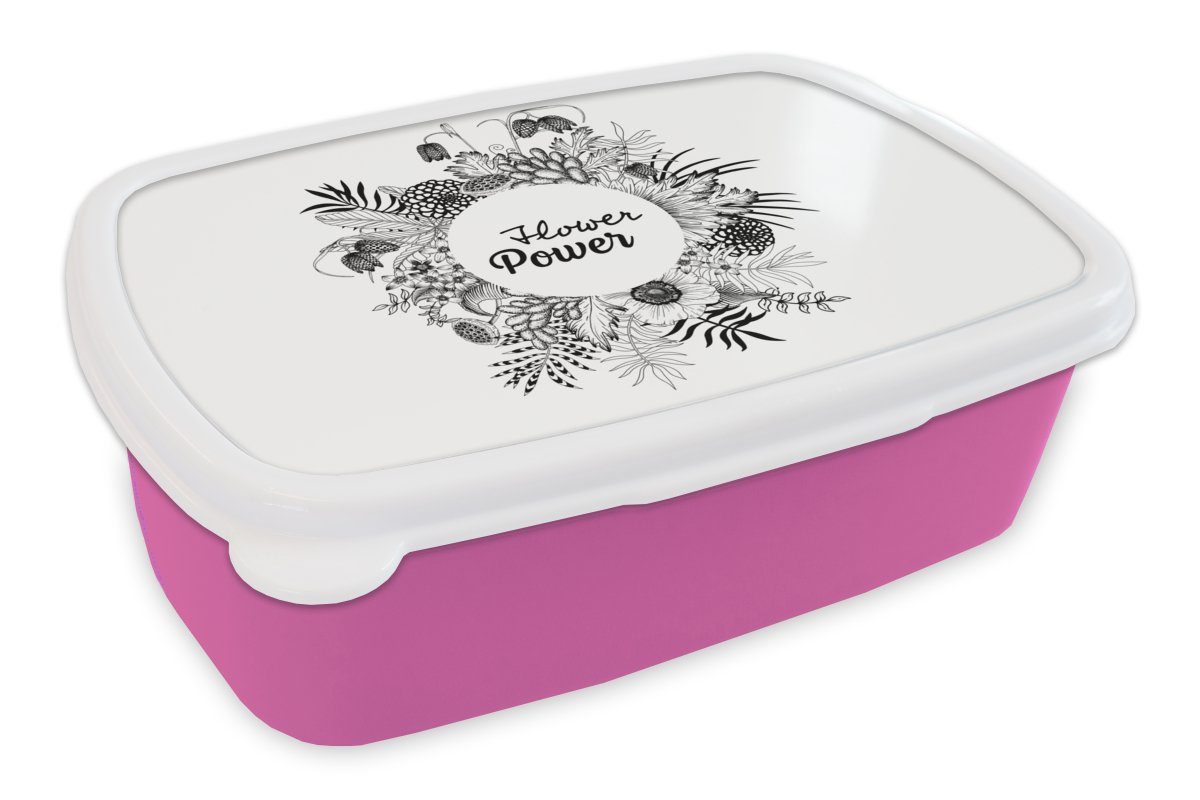 für - Mädchen, MuchoWow Flower-Powerer, Kunststoff, Lunchbox (2-tlg), Kinder, Brotbox Erwachsene, Zitate Brotdose Snackbox, Kunststoff Sprichwörter - rosa