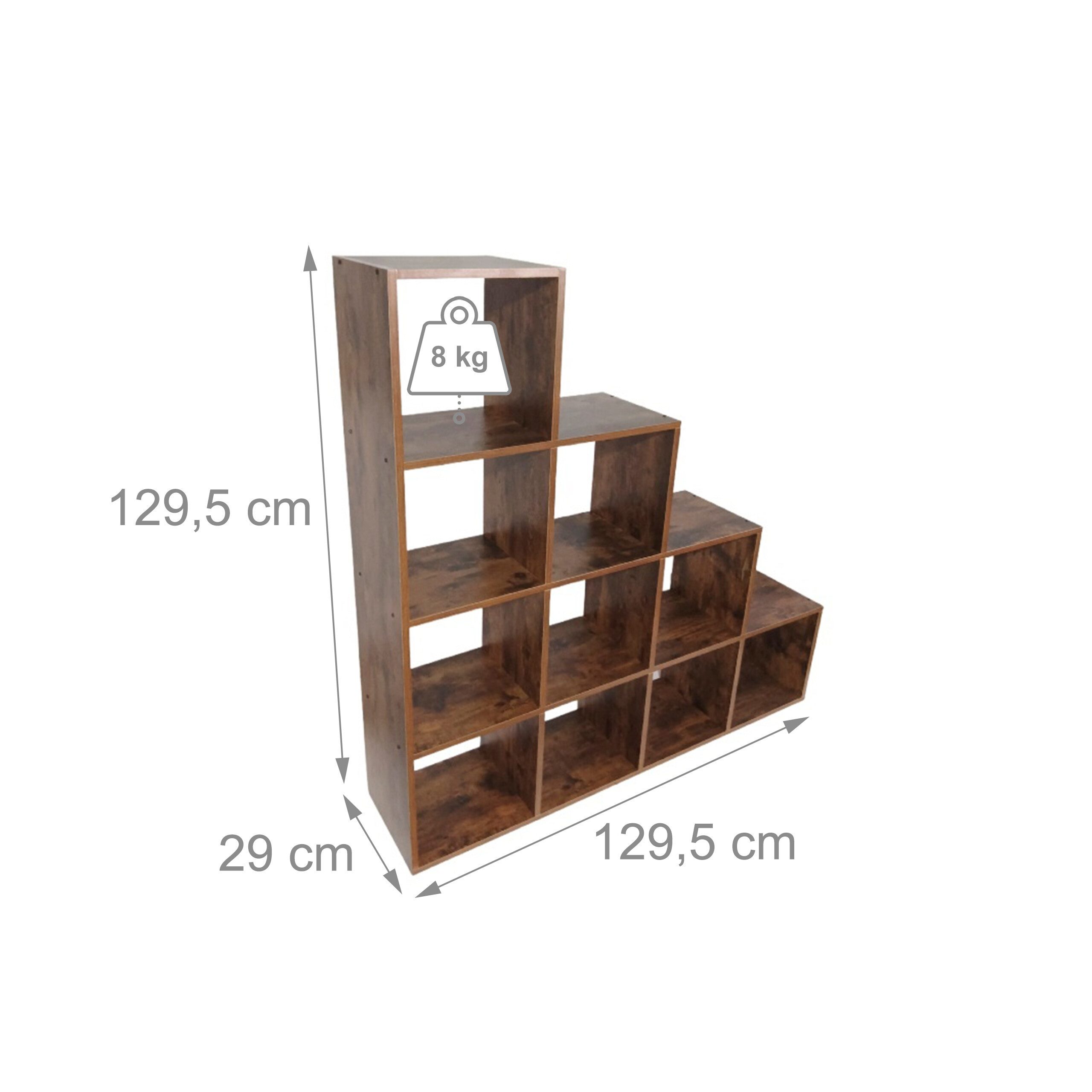 relaxdays Bücherregal Stufenregal 10 Fächer