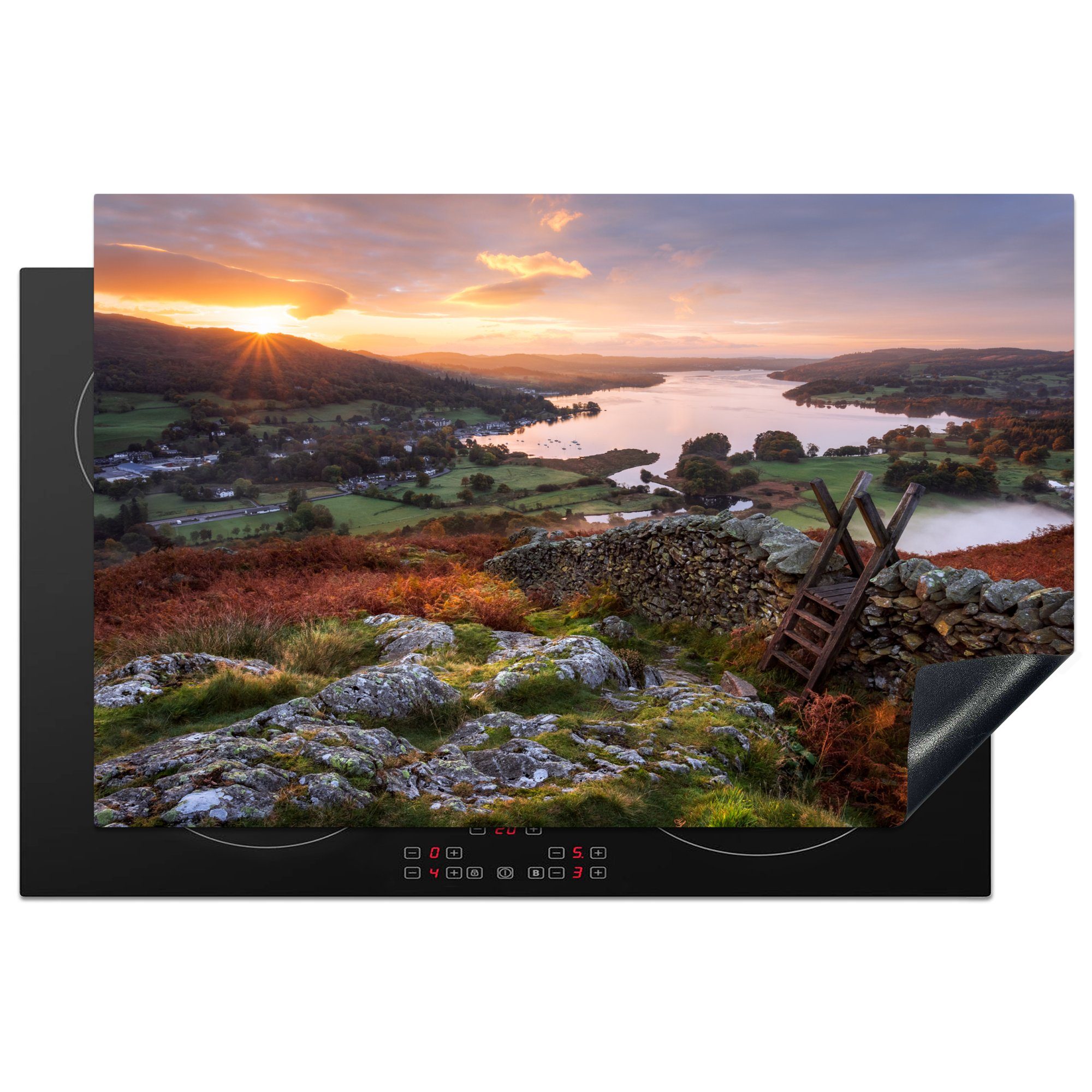 MuchoWow Herdblende-/Abdeckplatte Sonnenuntergang am Lake District, Vinyl, (1 tlg), 81x52 cm, Induktionskochfeld Schutz für die küche, Ceranfeldabdeckung