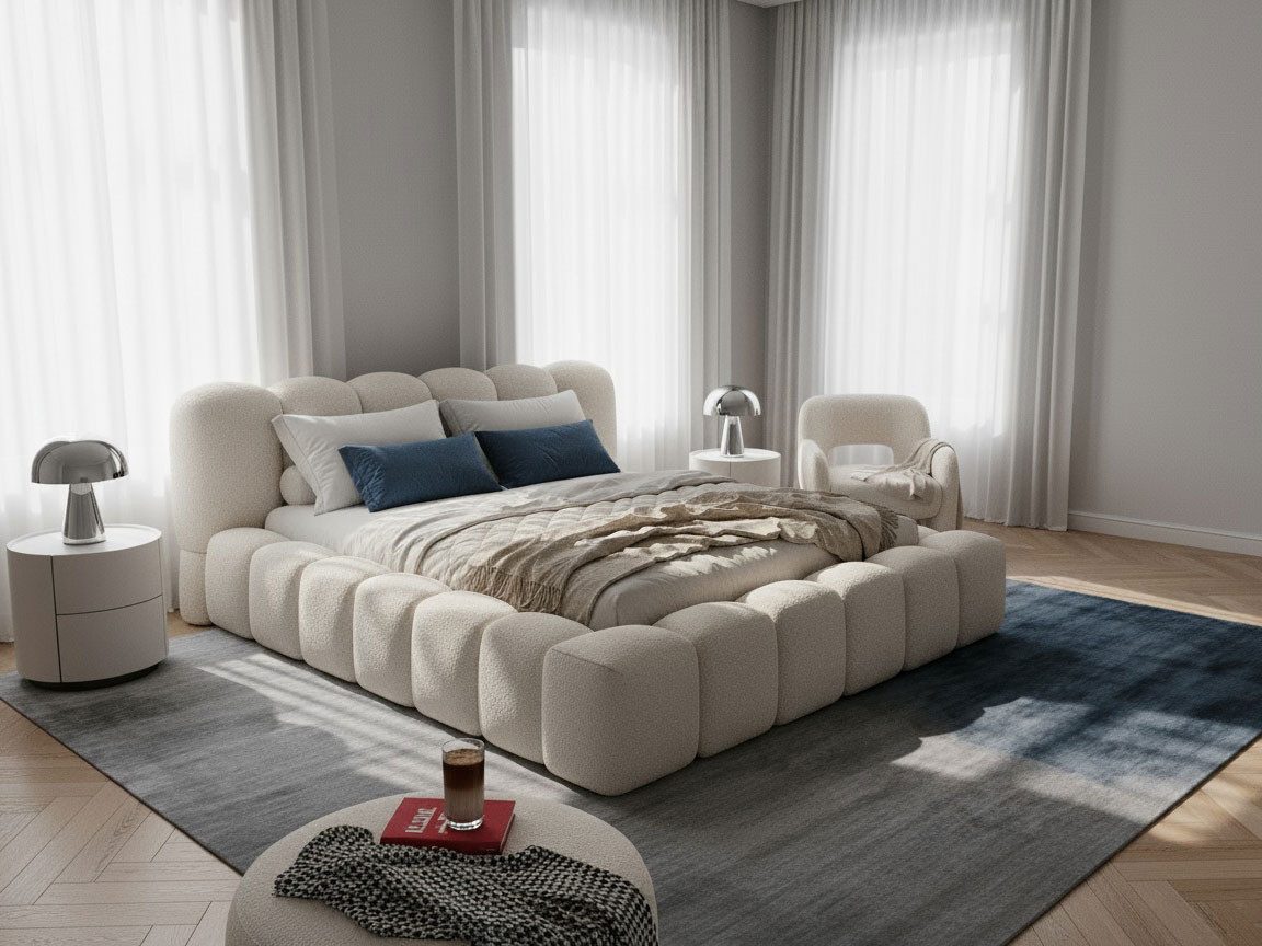 wonello Polsterbett Milia (das Original), Bett mit Bettkasten und Lattenrost – eleganter Boucle-Stoff