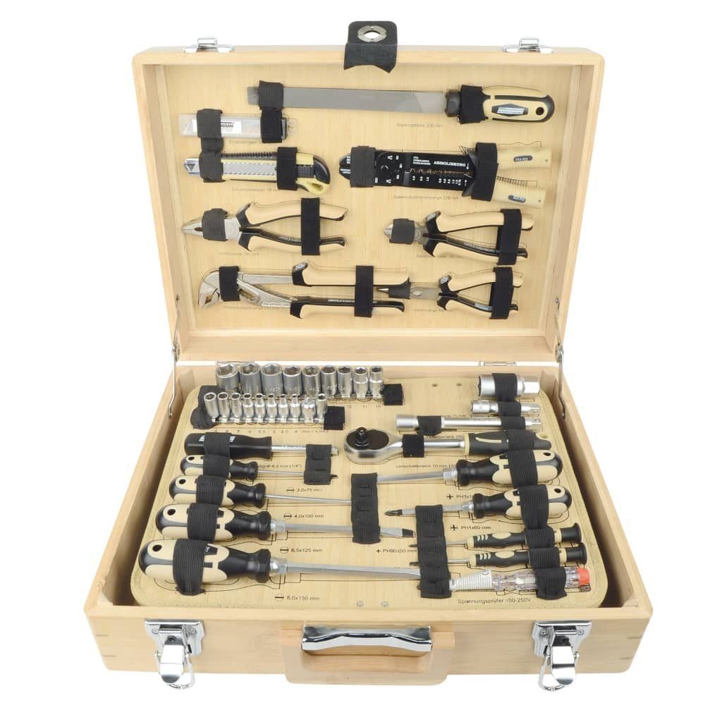 108-tlg. Werkzeugset (1-St) Bambus-Werkzeugkoffer, Brüder Mannesmann Werkzeuge Werkzeug-Set