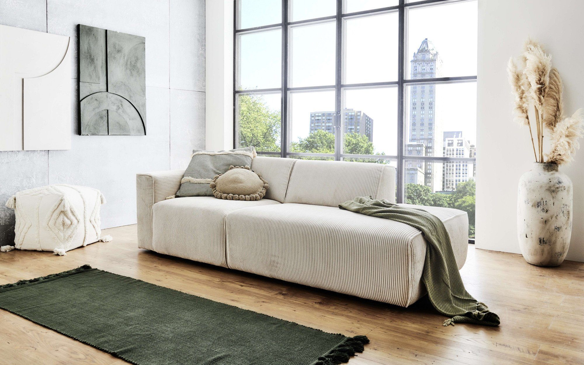 Home affaire 2-Sitzer Noord mit Kedernaht, Breite 227 cm, Cord, Struktur, Webstoff, mit Wellenunterfederung, Massivholzrahmen