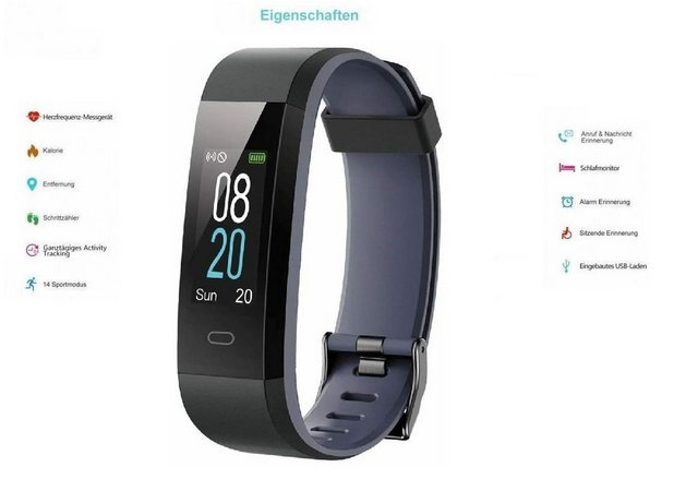 100% Activity Tracker »YAMAY Fitness Armband, Smartwatch Fitness Tracker mit Pulsmesser Wasserdicht IP68 Fitness Uhr Messgerät schwarz/grau«