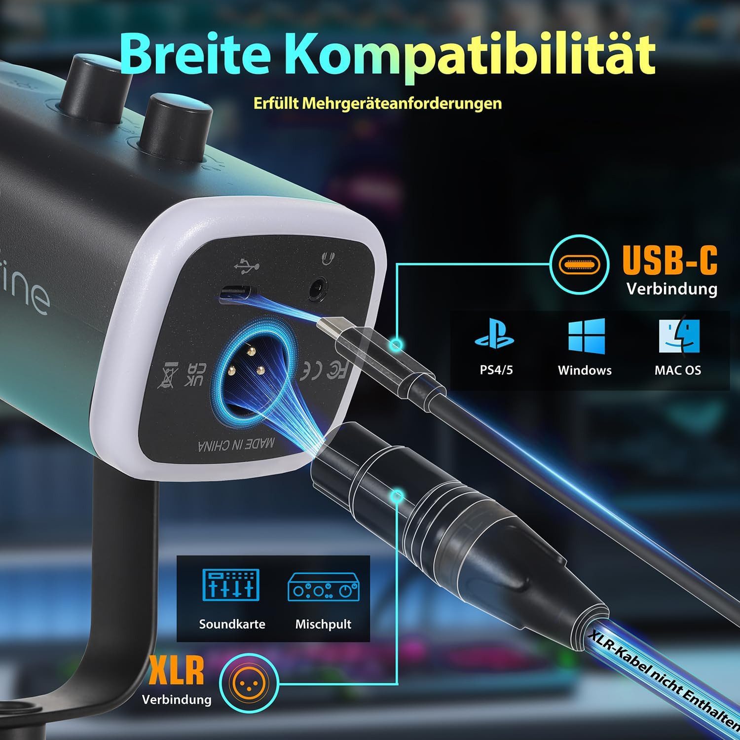 FIFINE Mikrofon XLR Mikrofon Dynamisch für Streaming Podcast Studio, USB Microphone, mit Stummschalttaste, für Gaming PC PS4/5 Mac Mixer Soundkarten – Bild 2 von 5