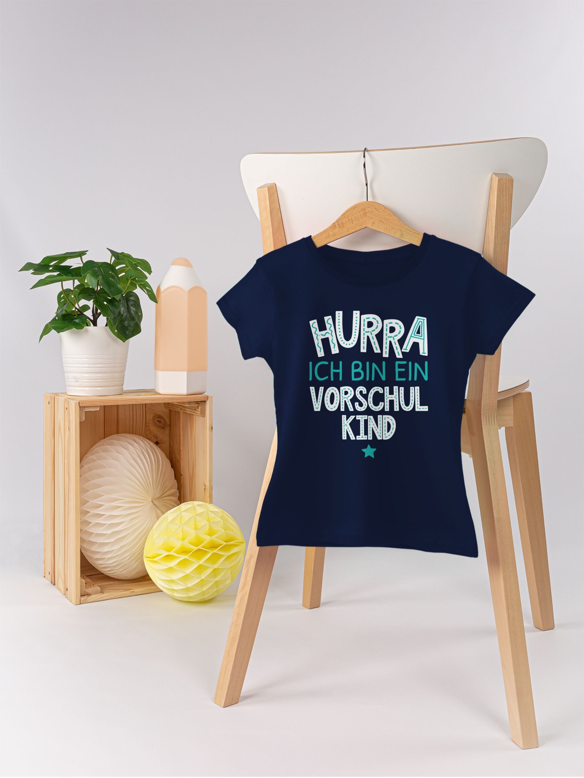 ein ich Vorschulkind Geschenke türkis Vorschulkinder 3 weiß Dunkelblau T-Shirt Shirtracer Hurra bin