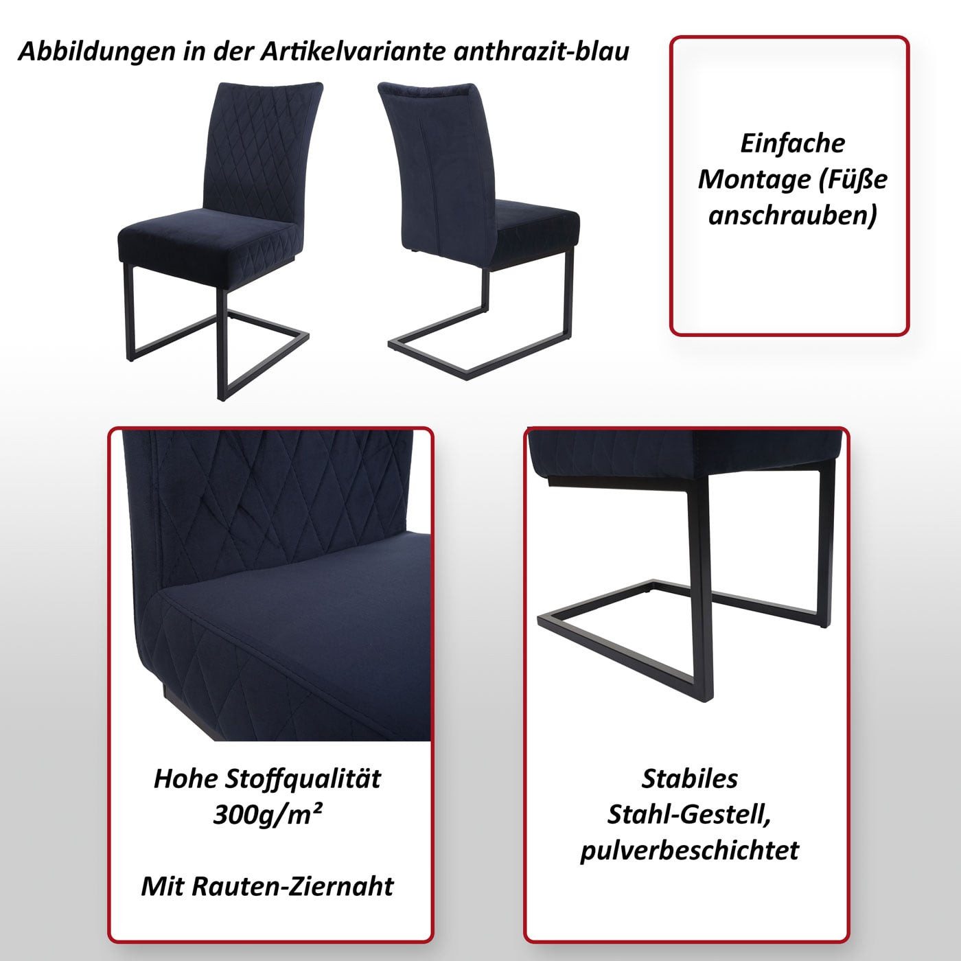 MCW Besucherstuhl MCW-L15 (Set), Stabiles Stahl-Gestell, pulverbeschichtet