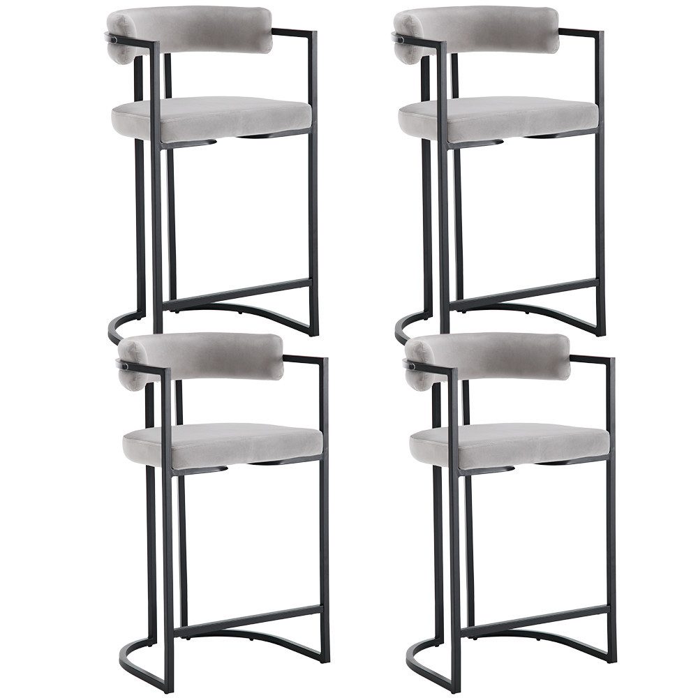 Barhocker 2er Set, Samt Küchenhocker Barstühle mit schwarzen Metallbeinen