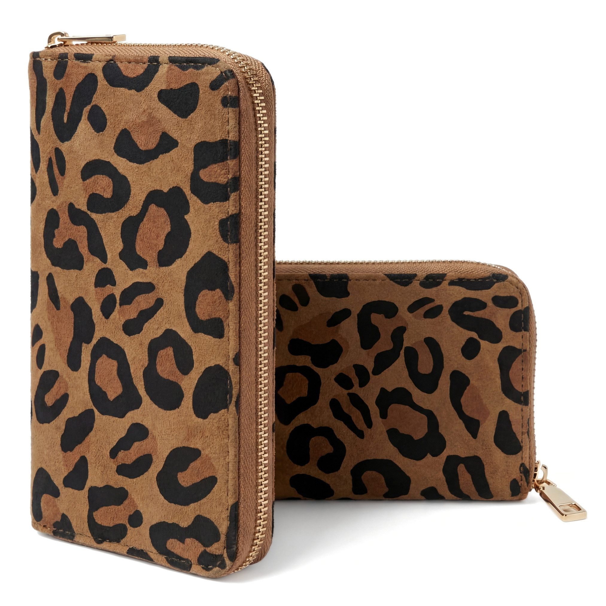 MillyMilk Geldbörse SAVANA LARGE – große Damen-Geldbörse im Leo-Design in Wildlederoptik, Große Damenbörse in Leo-Wildlederoptik