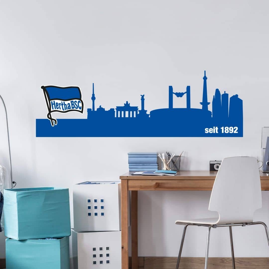 Hertha BSC Wandtattoo Fußball Wandtattoo Hertha BSC seit 1892 Skyline Fahne Blau Weiß Flagge Büro, Wandbild selbstklebend, entfernbar