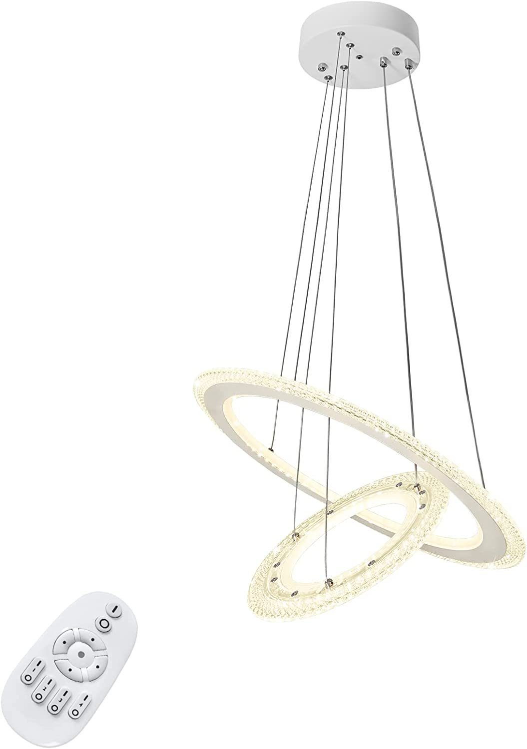 UISEBRT LED Pendelleuchte Hängeleuchte Modern Kristall Kronleuchter Hängelampe Höhenverstellbar, 2/3 Ring Deckenlampe Acryl Leuchte für Wohnzimmer Dimmbar mit Fernbedienung