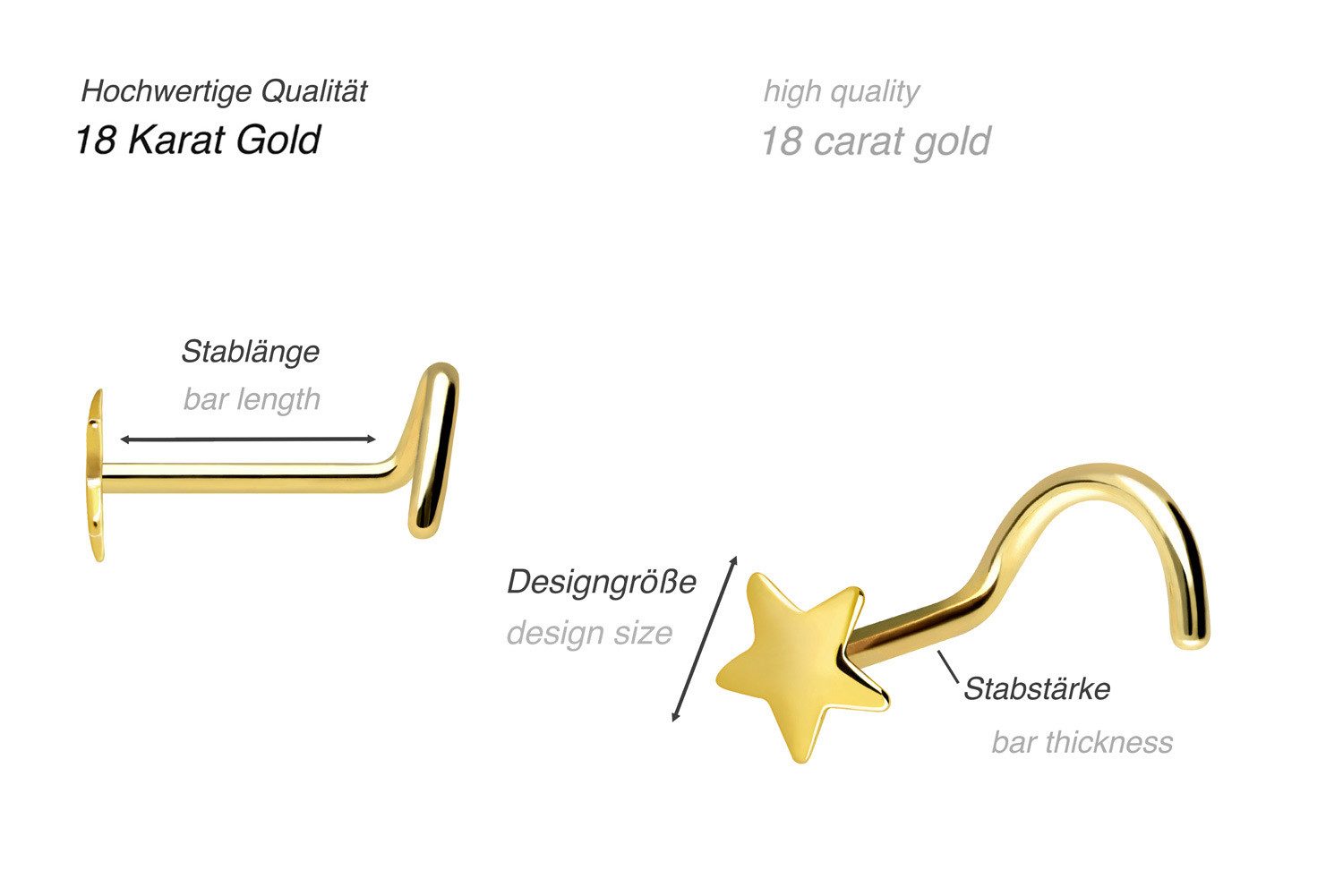 Nasenpiercing 18 Karat Gold Nasenstecker STERN