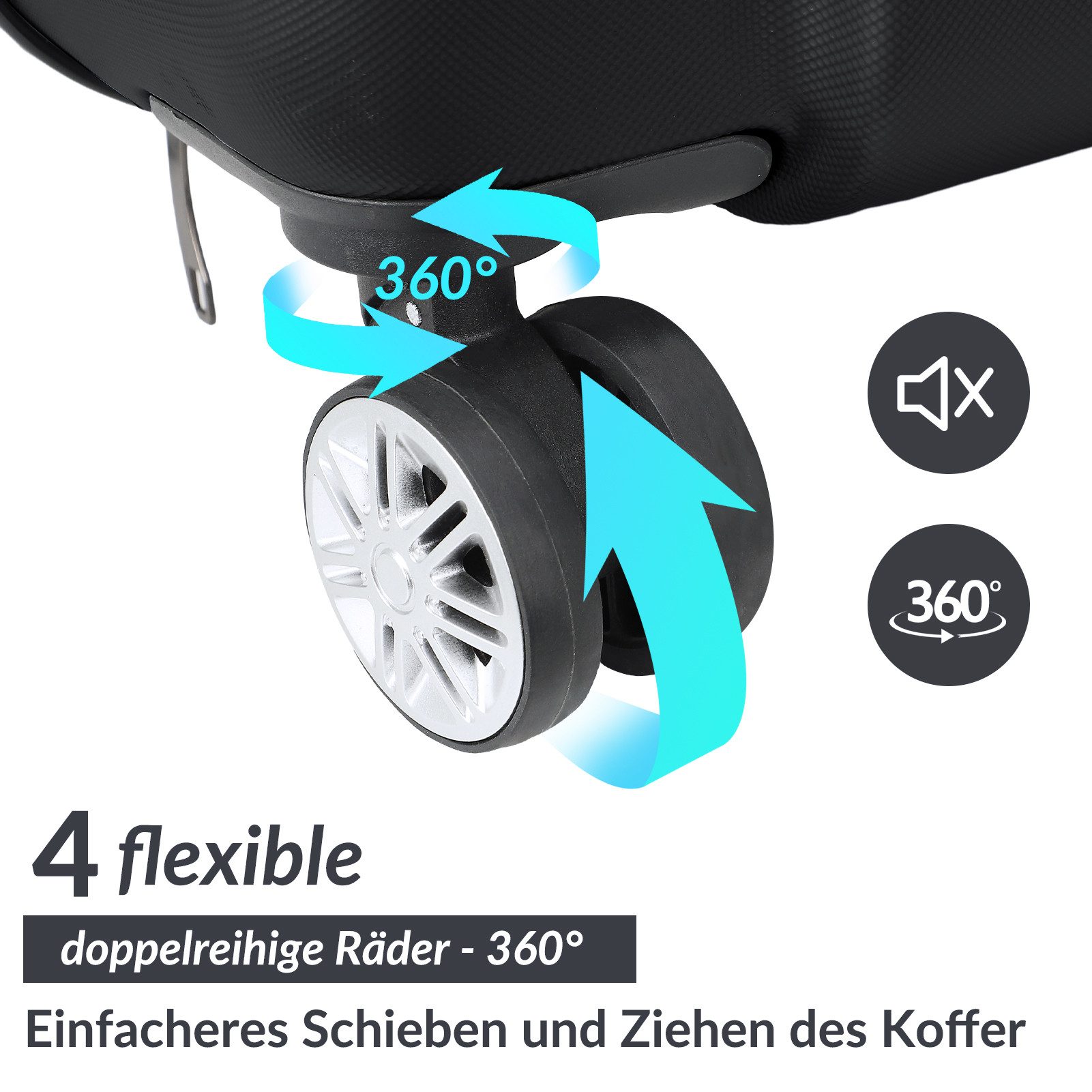 Furnishings Home Kofferset Koffer 3er Hartschalen-Trolley Leichter Rollkoffer, 360° Doppelrollen Rollen, (3 tlg), 3tlg. 3-stelliger Zahlenschloss, 3-stufig höhenverstellbarer Griff