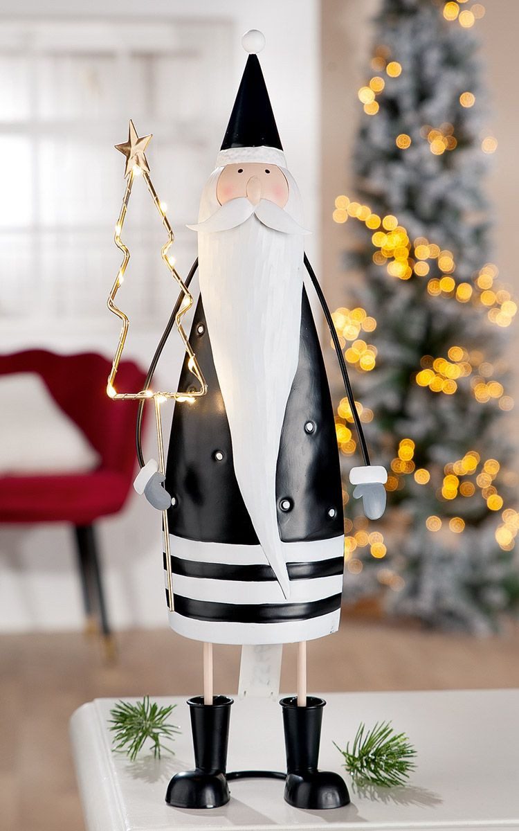 MF Weihnachtsmann Santa Figur Lukas mit LED Baum, Schwarz-Weiß, 46 cm (1 St)