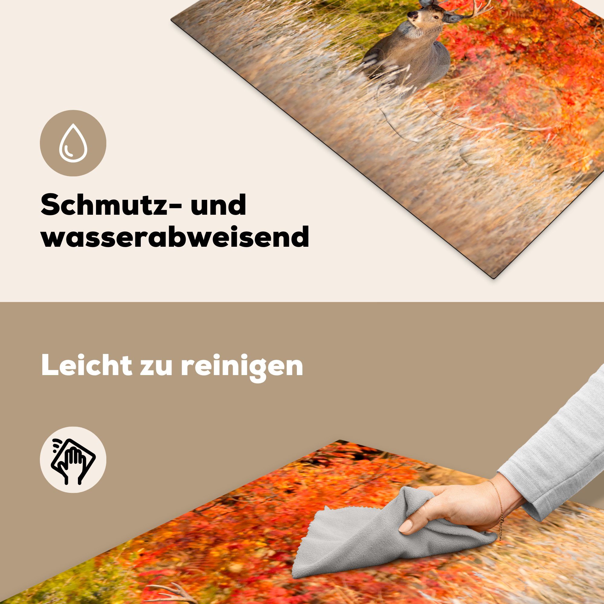 MuchoWow Herdblende-/Abdeckplatte Hirsche - küche, Ceranfeldabdeckung Wald, cm, - (1 81x52 tlg), die Geweihe Vinyl, Schutz für Induktionskochfeld