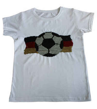 THREE OAKS Rundhalsshirt »THREE OAKS Fußball-Shirt kurzärmliges Kinder Pailletten T-Shirt mit Glitzereffekt Rundhals-Shirt Weiß«