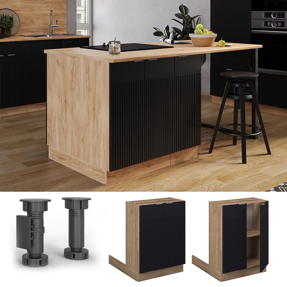 Vicco Unterschrank Fame-Line, Schwarz gestreift/Goldkraft Eiche, günstig online kaufen