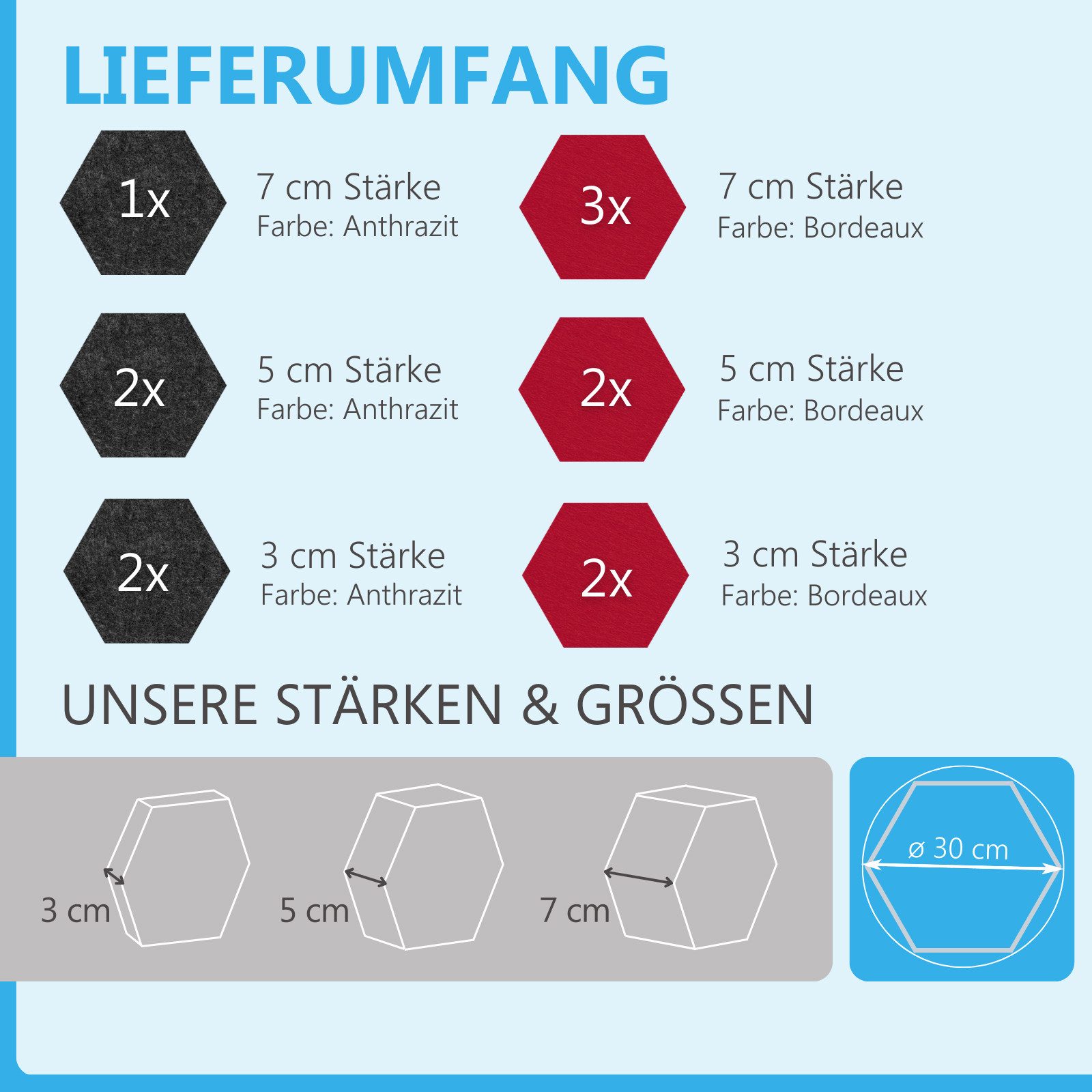 platino24 Akustikplatte 12 Absorber Wabenform aus Basotect ® G+