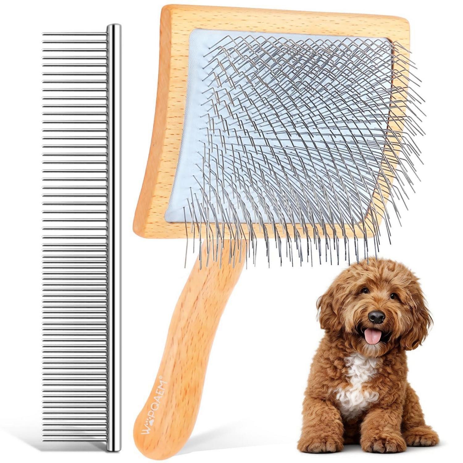 LuxusKollektion Zupfbürste Hundebürste langstielig Holzgriff 2er Set
