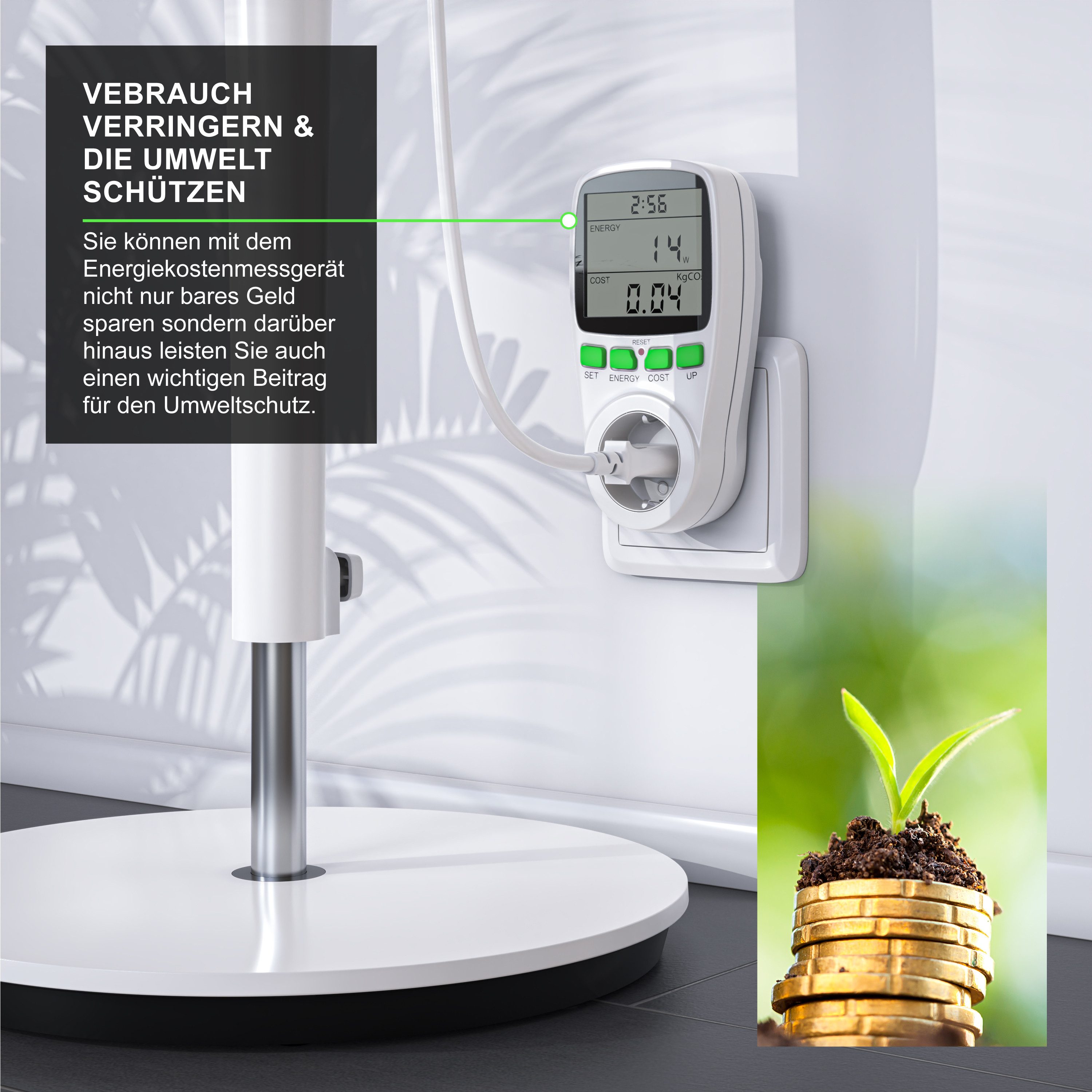 Arendo Energiekostenmessgerät 2er Set Strommessgerät für die Steckdose, bis 3680 W, 2-tlg., Stromverbrauchszähler, Energiemessgerät, Energiekosten Anzeige – Bild 5 von 5