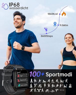 LLKBOHA Herren's IP68 Wasserdicht Telefonfunktion Fitness-Tracker Smartwatch (1,85 Zoll, Android/iOS), mit Message Reminder, Herzfrequenzmonitor Schlafmonitor Schrittzähler