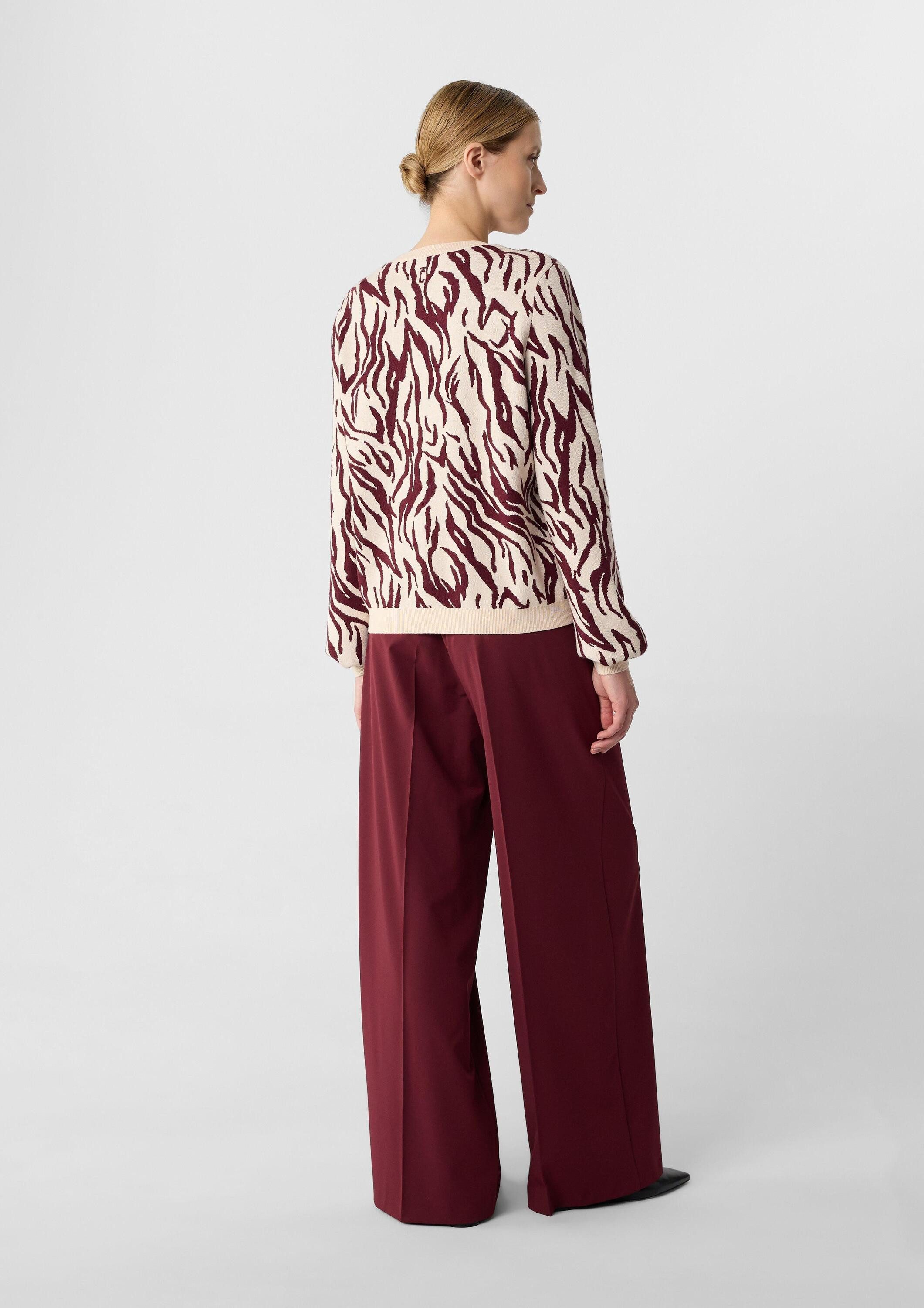 comma Longpullover Strickpullover Strickpullover im Relaxed Fit mit Animal-Muster