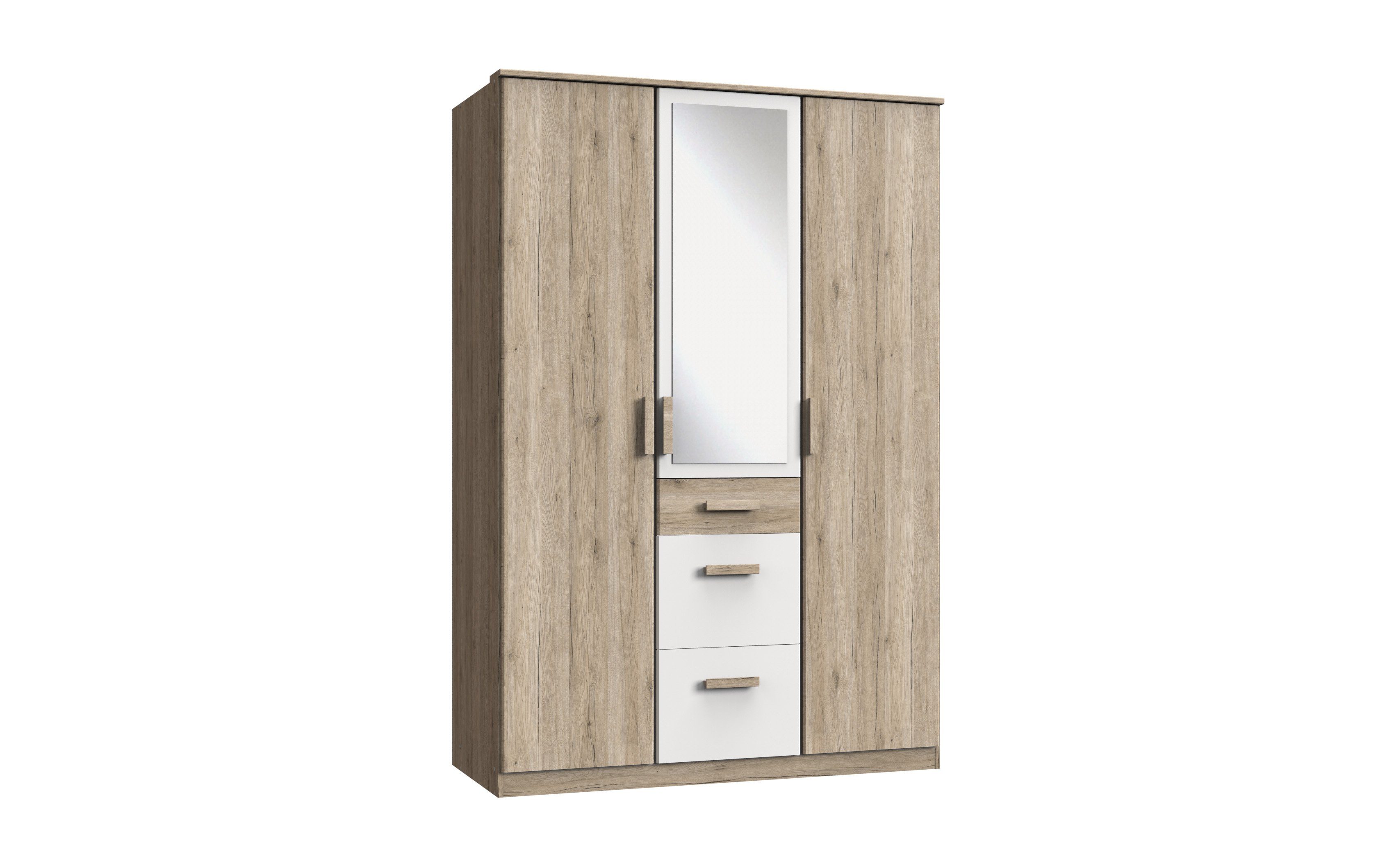 135 2 Kleiderstangen. San Nachbildung, Eiche in und Weiß cm, Moderner cm, Spiegelglas 3 Made Spanplatte aus und cm, Holztüren, 4 Höhe möbelando 199 Schubkästen 3 Remo Breite Kleiderschrank in 58 in Kleiderschrank Germany mit Einlegeböden, Absetzungen Canton Tiefe