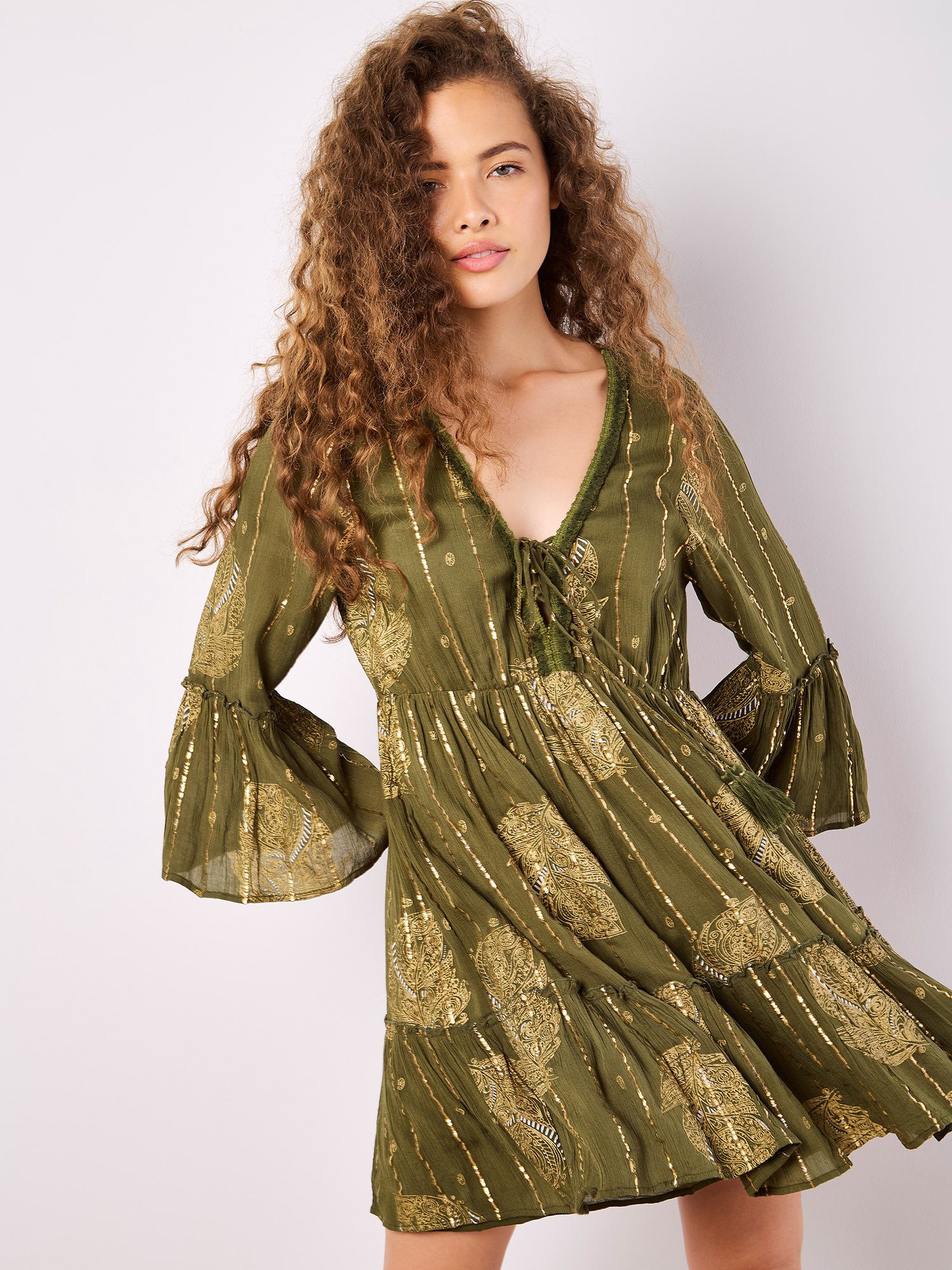 Apricot Minikleid Paisleymuster Minikleid im Boho-Style – Bild 4 von 5