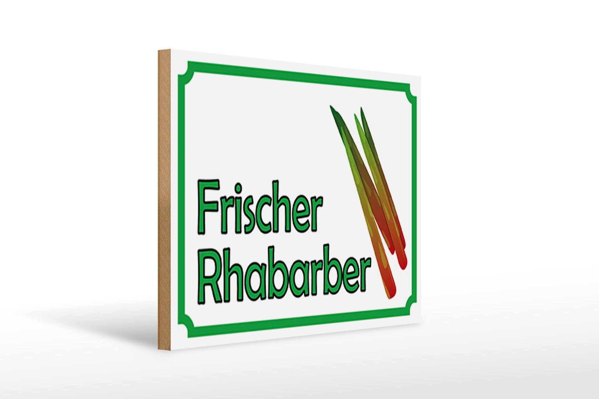 Holzbild Hinweis 40x30cm frische Rhabarber Hofladen