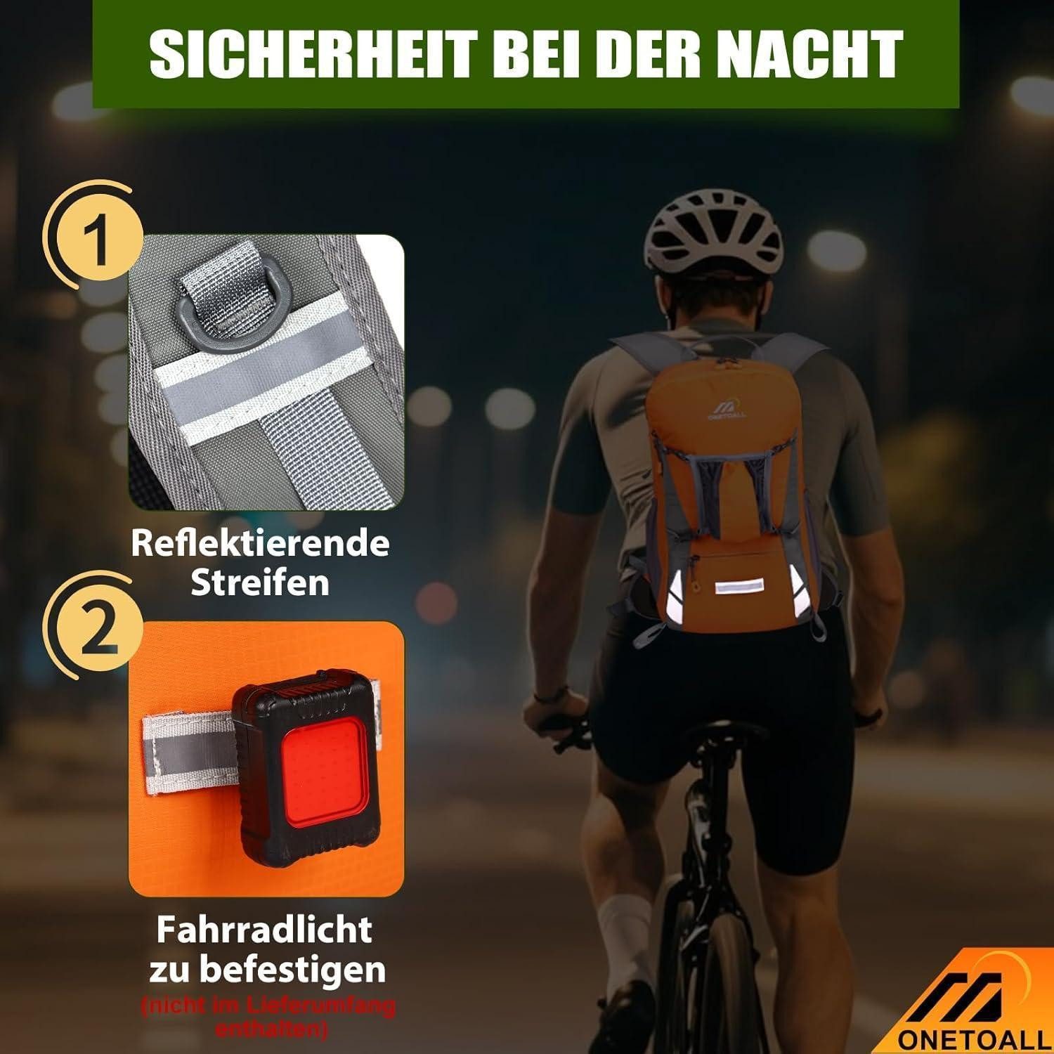 LuxusKollektion Fahrradrucksack Fahrradrucksack Wanderrucksack Rückenbelüftung Wasserdicht Orange 18l