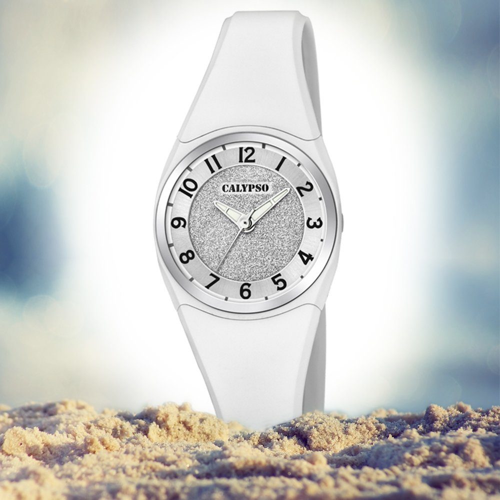 PU, Damen CALYPSO Calypso Uhr rund, Fashion Kunststoff Armbanduhr weiß, WATCHES Quarzuhr K5752/1 PUarmband Damen Kunststoff,