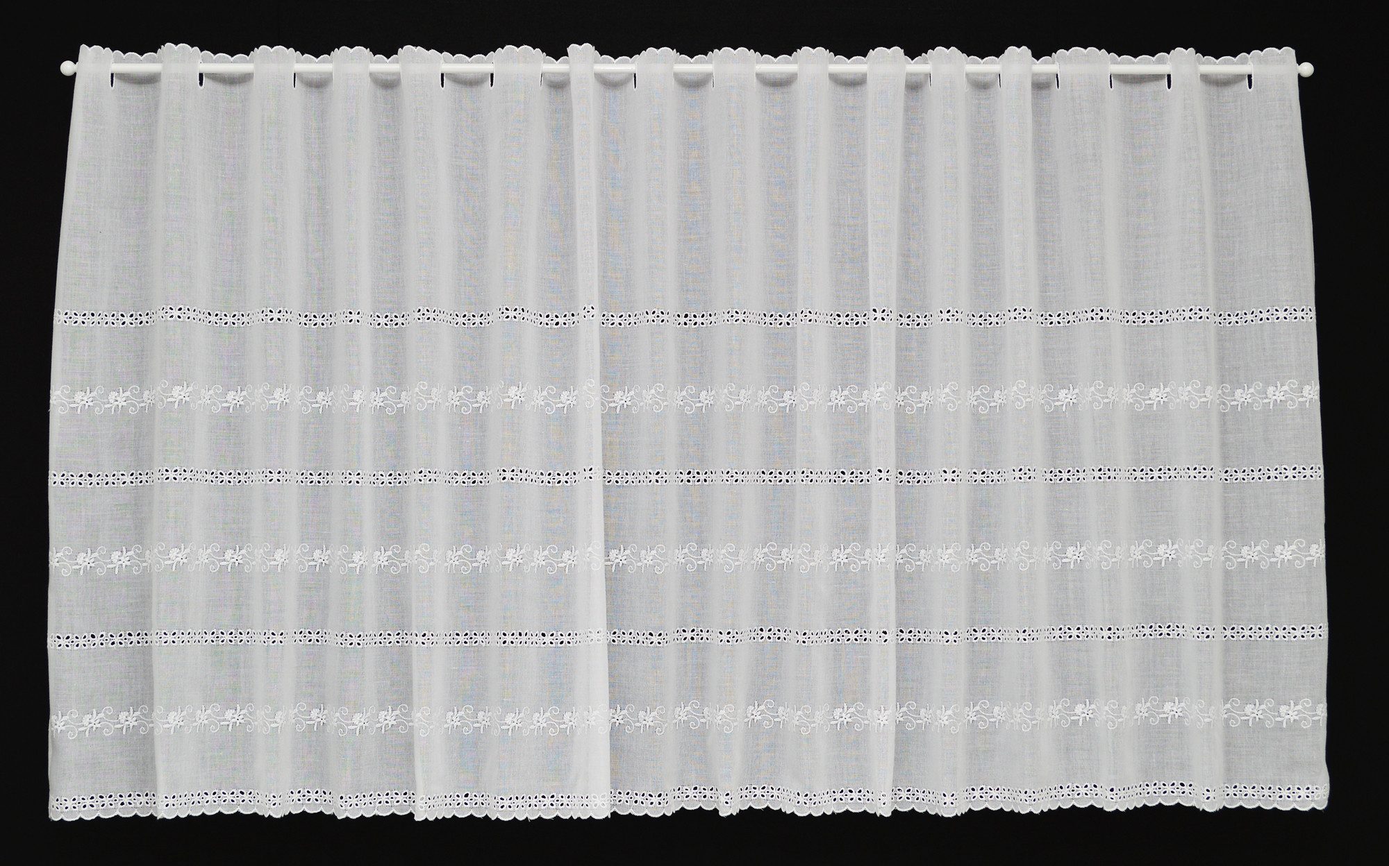 Gardinen Kranzusch Scheibengardine Batist Stickerei (1 St), Stangendurchzug, transparent, Stablöcher,transparent,verschiedene Höhen, Breiten
