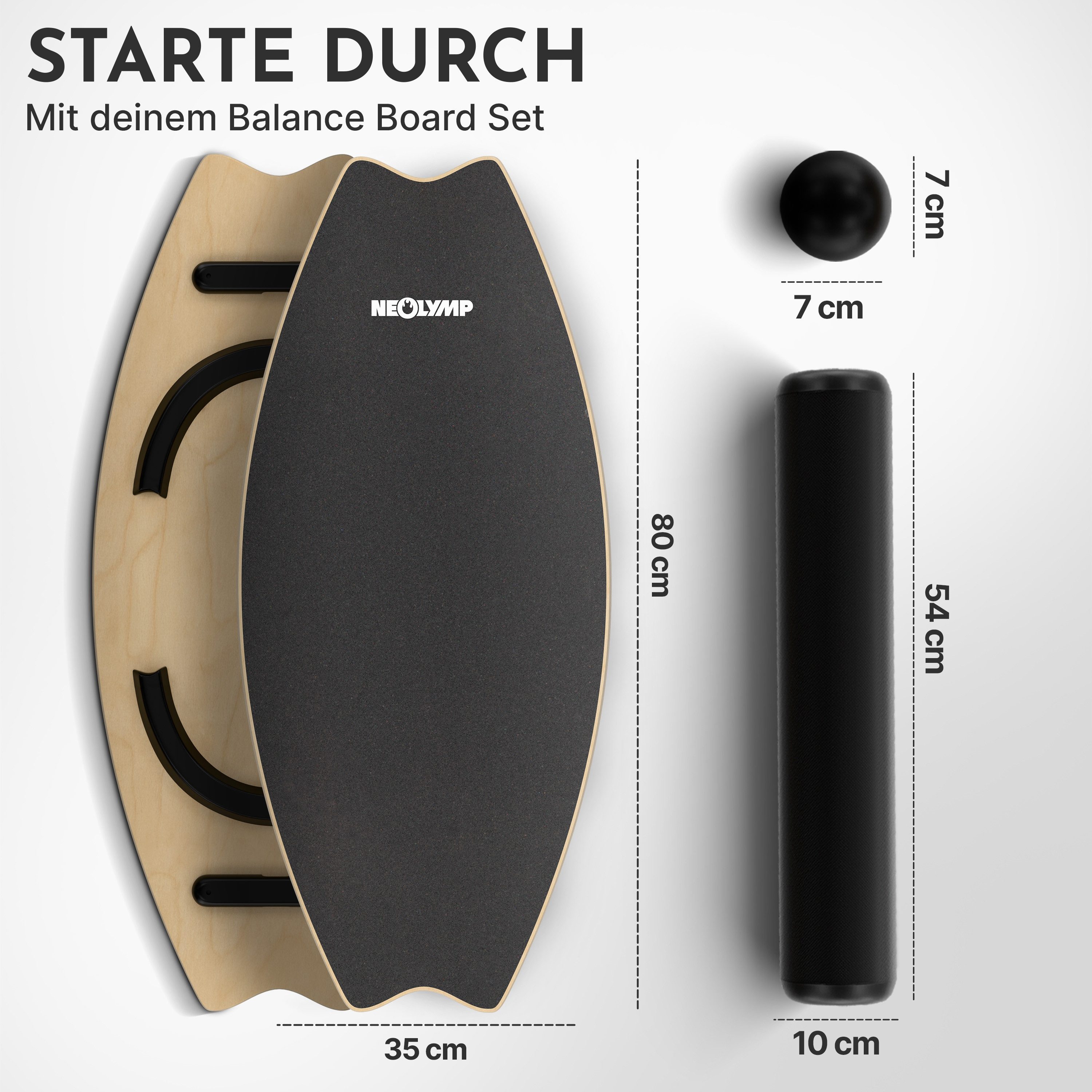 NEOLYMP Balanceboard Balance Board Holz – Gleichgewichtstrainer für Erwachsene & Kinder, Wackelbrett rutschfest & bis 210 kg belastbar – 7 Schwierigkeitsstufen