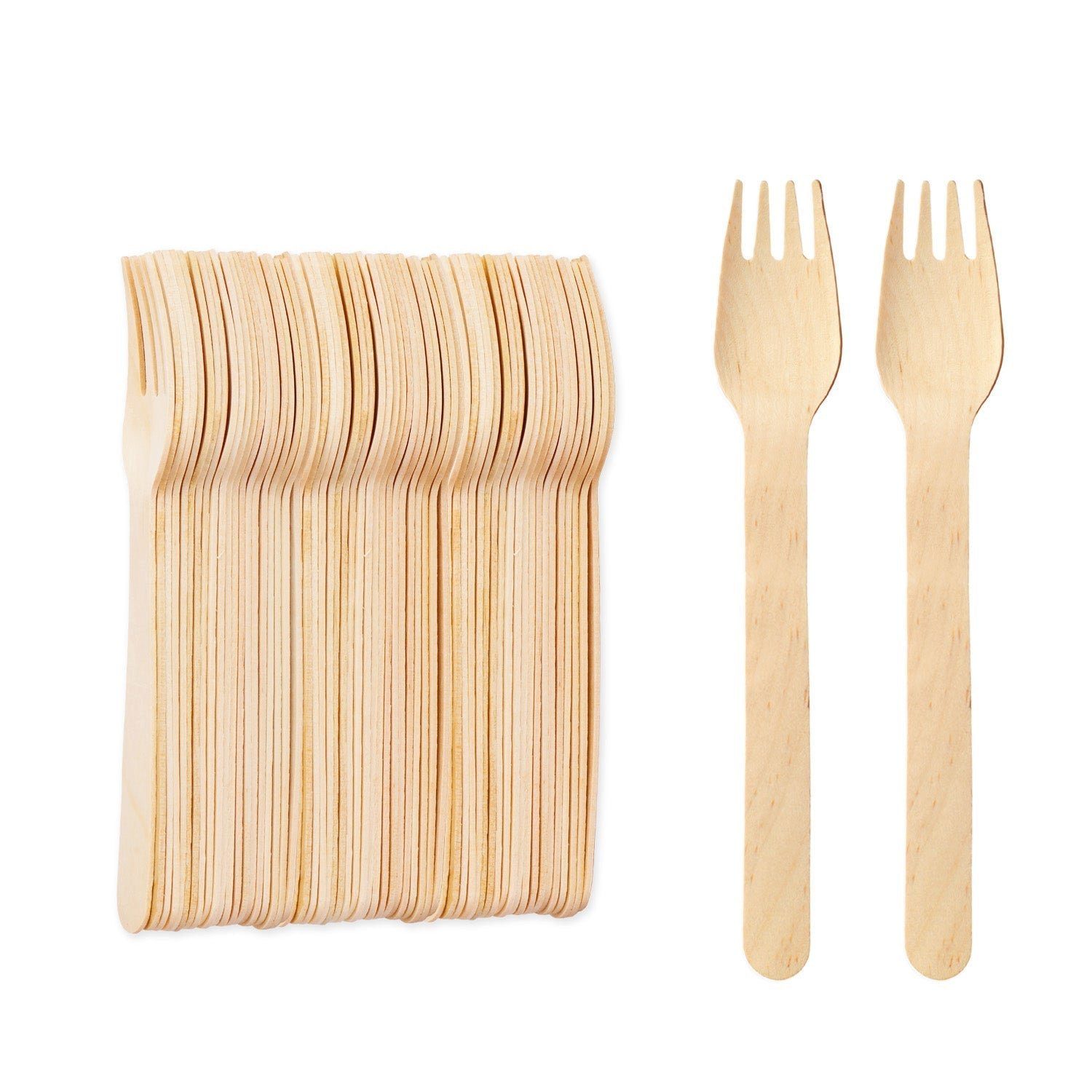 wisefood Einwegbesteck-Set 100-tlg., Einweg-Holzgabel, natürliches Birkenholz, 16,5 cm (100-tlg), Holz