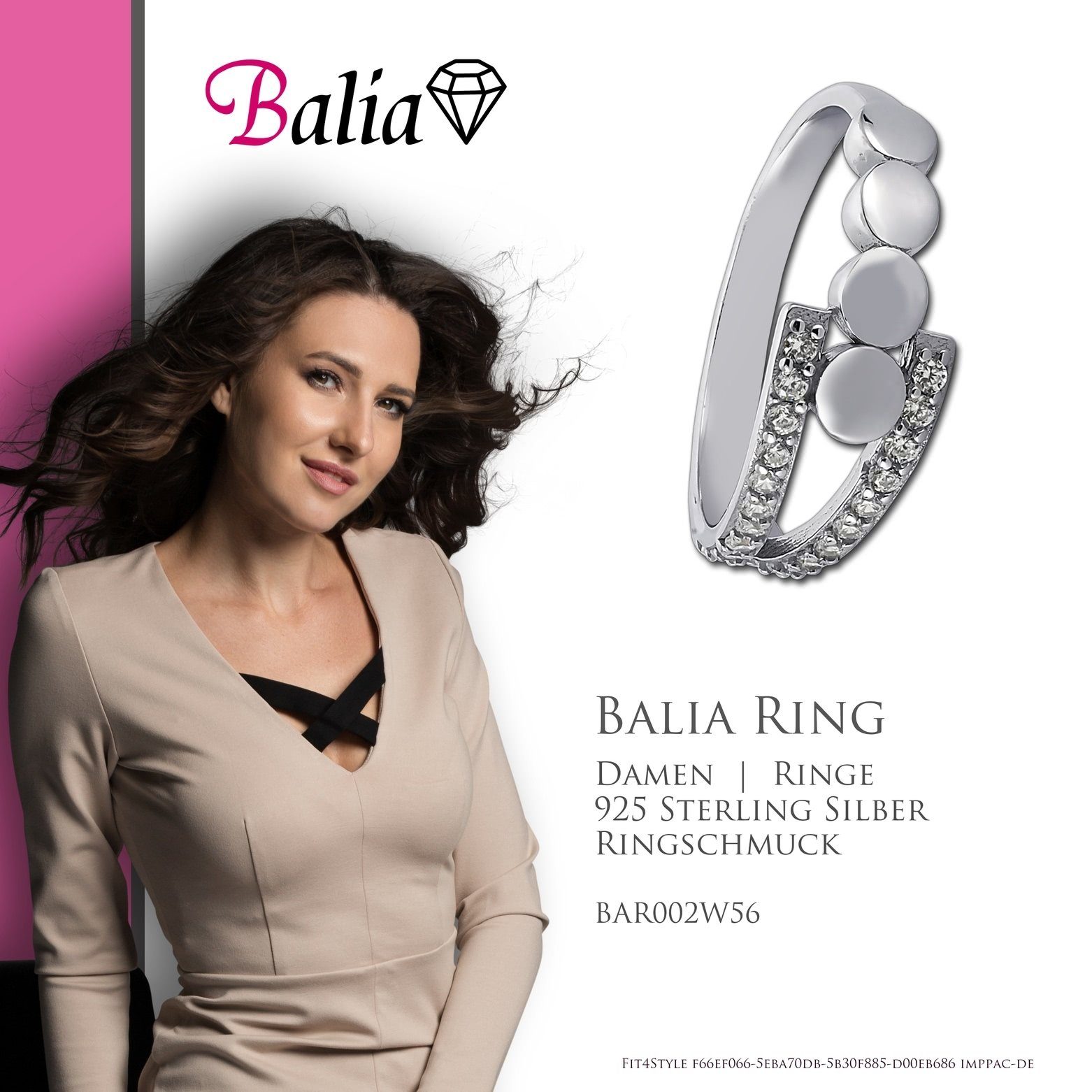 Sterling Ring mit (17,8), Ring für Silber weißen 925 Balia 56 Silberring Balia Damen Kreise, Zirkonia Damen (Fingerring),