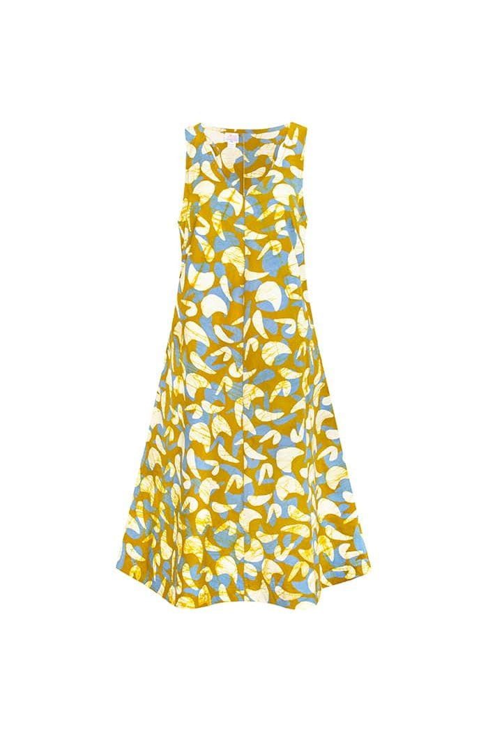 Global Mamas A-Linien-Kleid Oaklynn Dress - Mod Mustard - Gelb Handgebatikt in Ghana · Unikat · Fair Trade zertifiziert (WFTO)