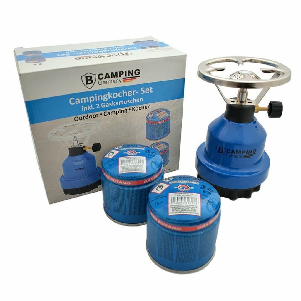 Bahama Warenvertriebs GmbH Gaskocher Gaskocher Campingkocher Kocher 2 x Kartuschen E190 Kohleanzünder