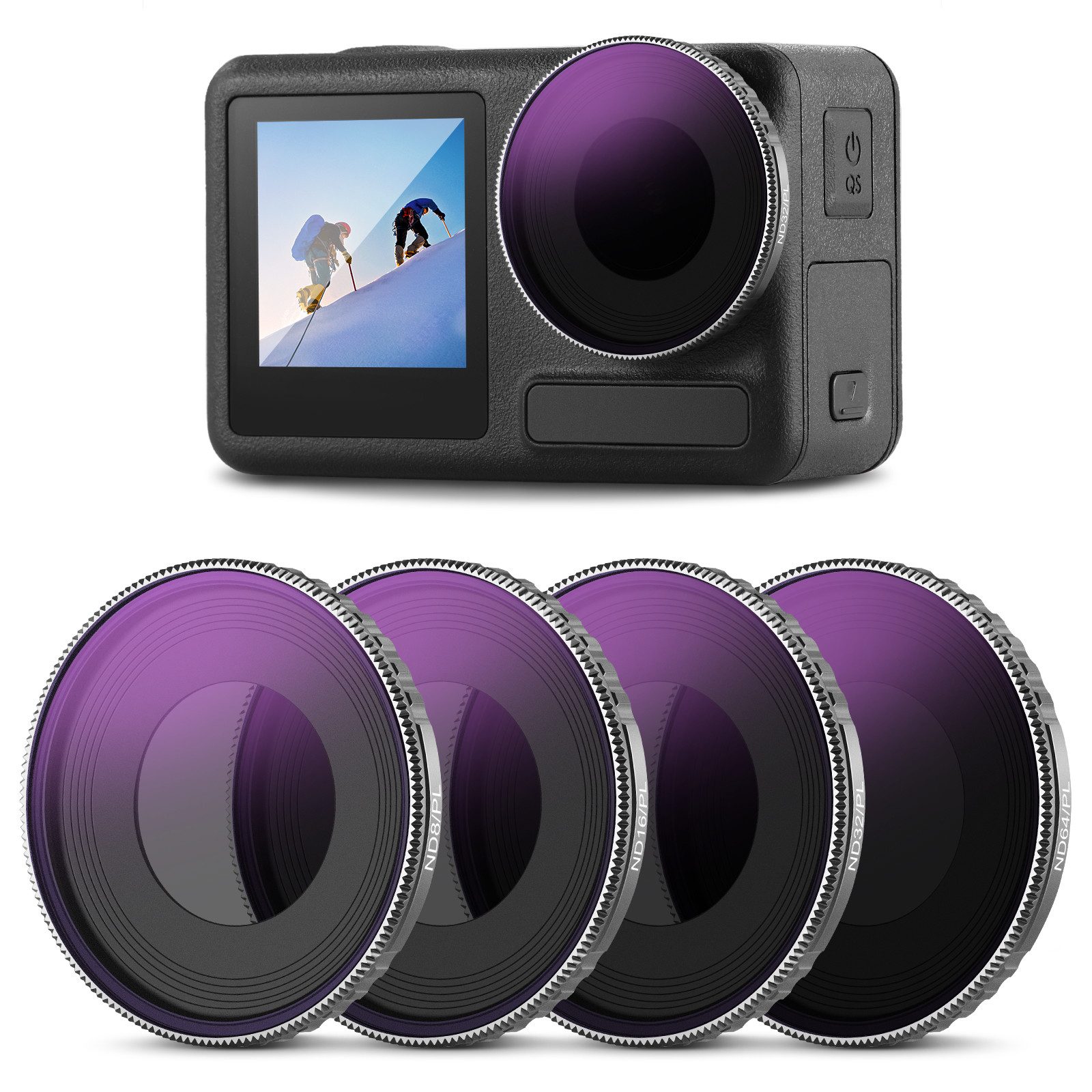 Neewer 4Pack ND/PL Filter Set kompatibel mit DJI Osmo Action 5 Pro / Action 4 Foto-Filter-Sets (ND8/PL+ND16/PL+ND32/PL+ND64/PL Kamera Filterset HD optisches Glas)