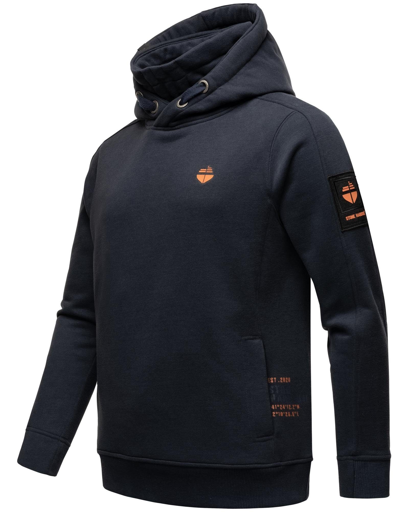 dunkelblau Eduardo Emilio Herren Hoodie Harbour Kragen Sweatshirt Stone mit Kapuze hohem und