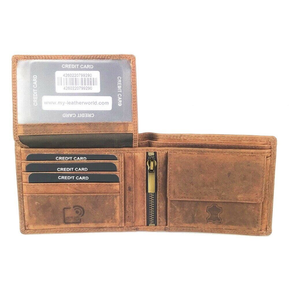Buffalo Hill Geldbörse mit elegantes RFID-Schutz, integrierter Naturfarben 8 Portemonnaie, in Kartenfächern Büffelleder Wallet
