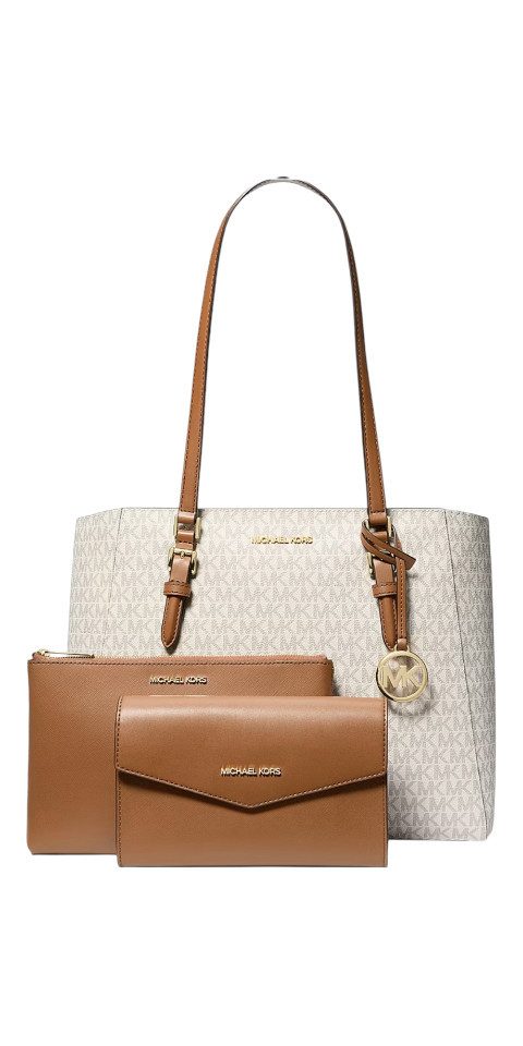 MICHAEL KORS Handtasche Michael Kors Charlotte Large Tote 3in1 Leder Vanilla Schultertasche