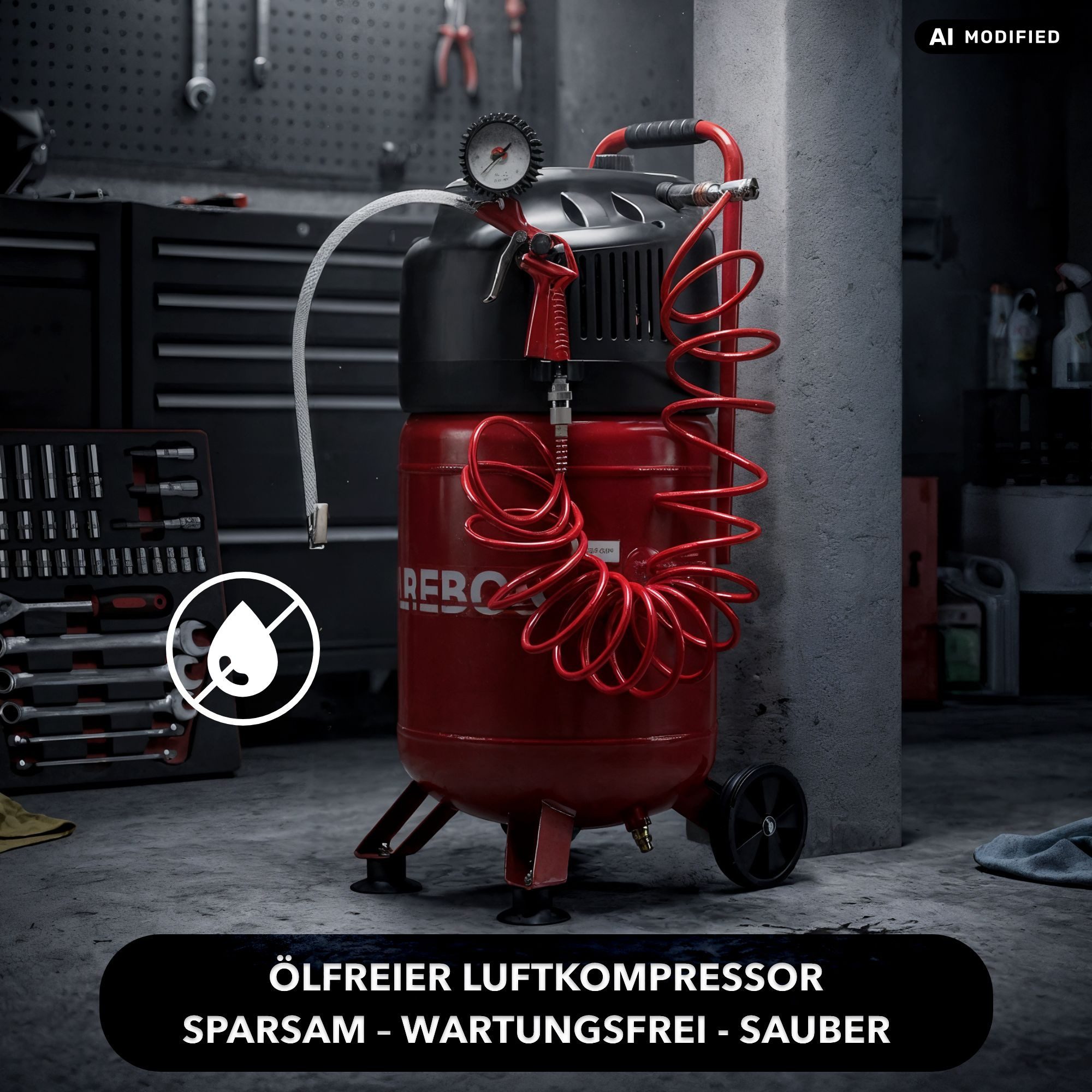 Arebos Druckluftgeräte-Set 30L Druckluftkompressor stehend, inkl. Zubehör, Wartungsarm, 13-tlg., Ölfreier Kompressor für lange und wartungsarme Lebensdauer – Bild 4 von 5
