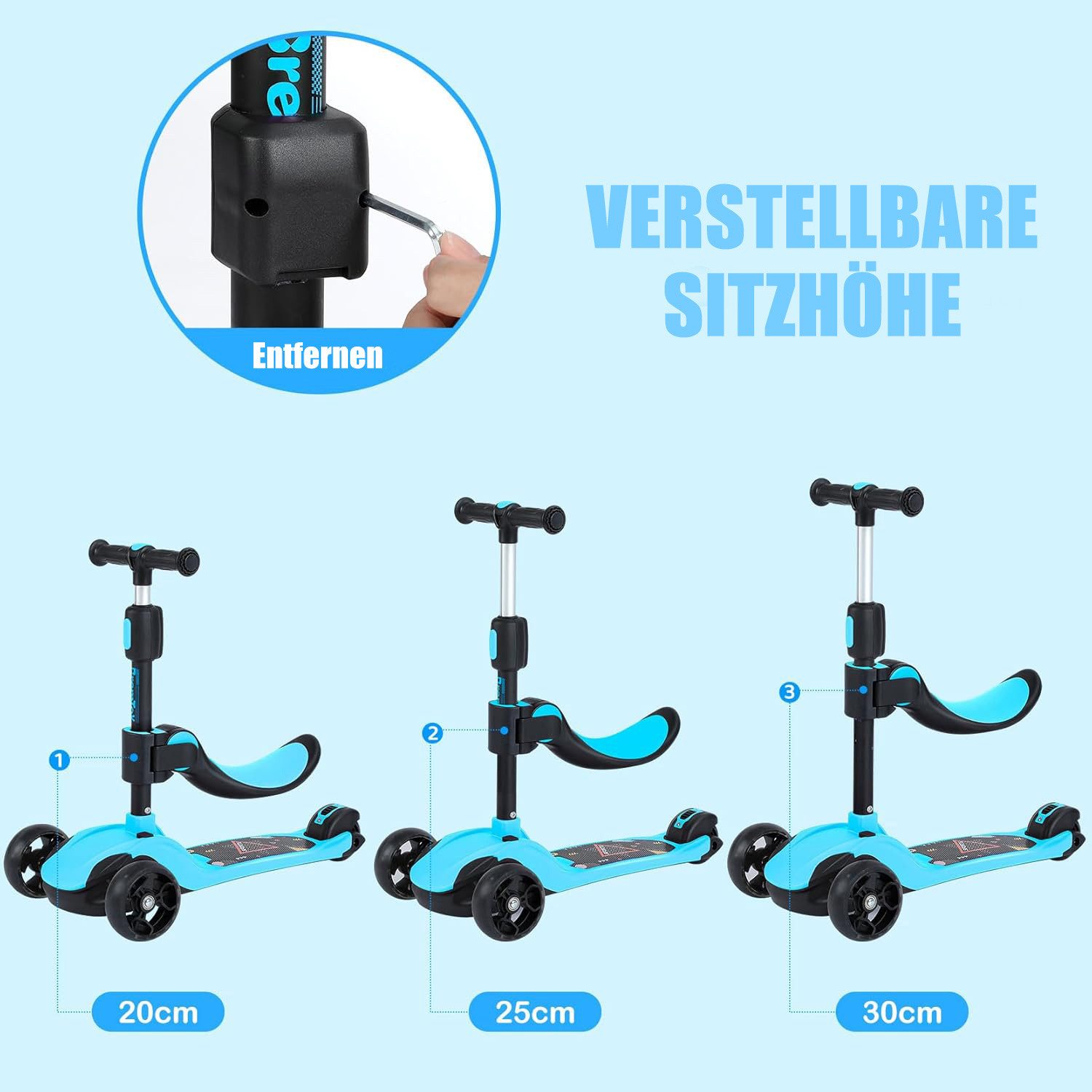 BremToy Dreiradscooter Kinderroller Tretroller Faltbarer Scooter 1-14 Jahre