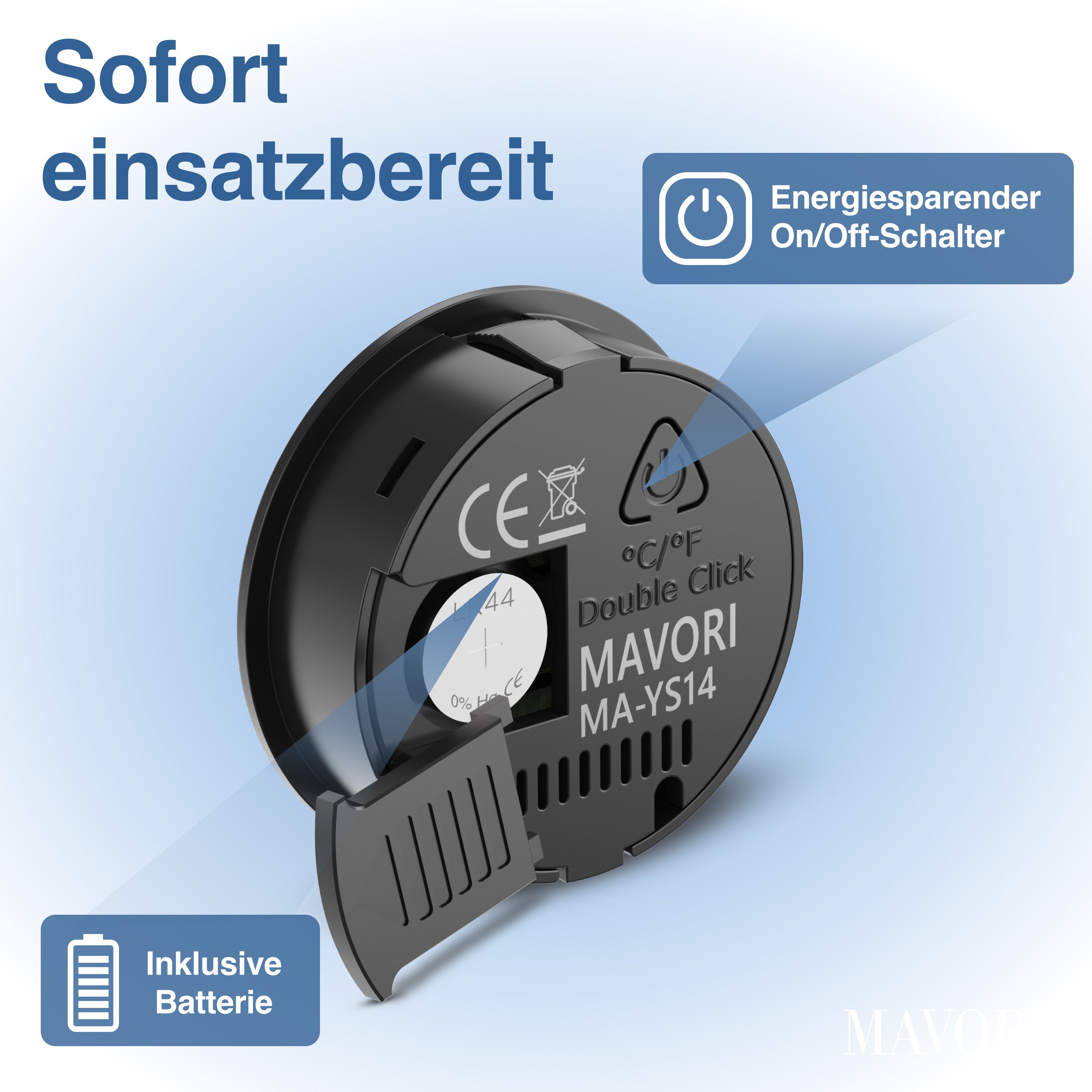 MAVORI Raumthermometer digitaler Hygrometer mit Thermometer für innen, 3er & 6er Set, 6-tlg., Temperatur & Luftfeuchtigkeit mit sehr präzisen Messwerten