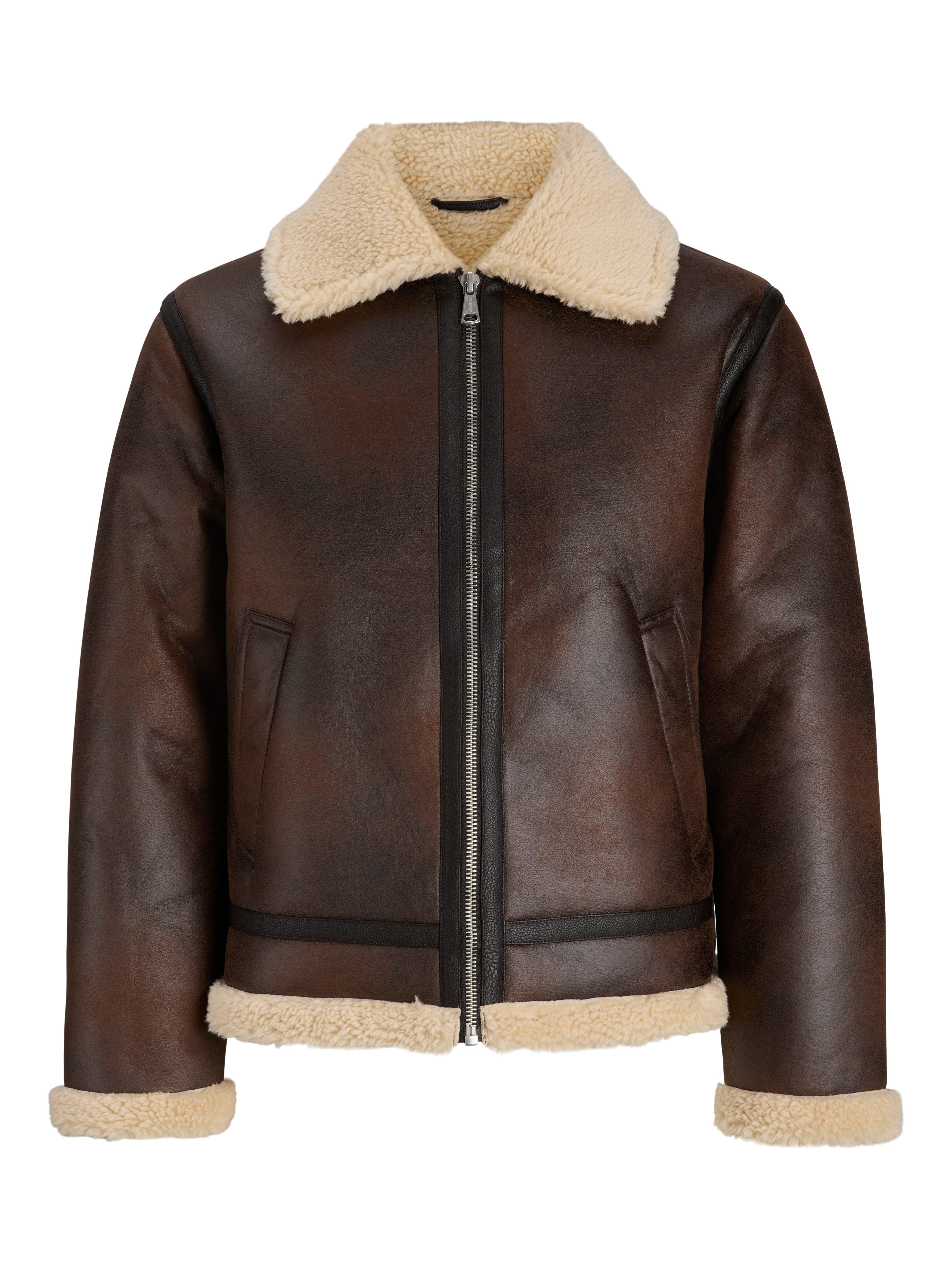 Jack & Jones Outdoorjacke JORNORREBRO AVIATOR JACKET SN Lederimitat, mit Teddy Besatz, im Flieger Look