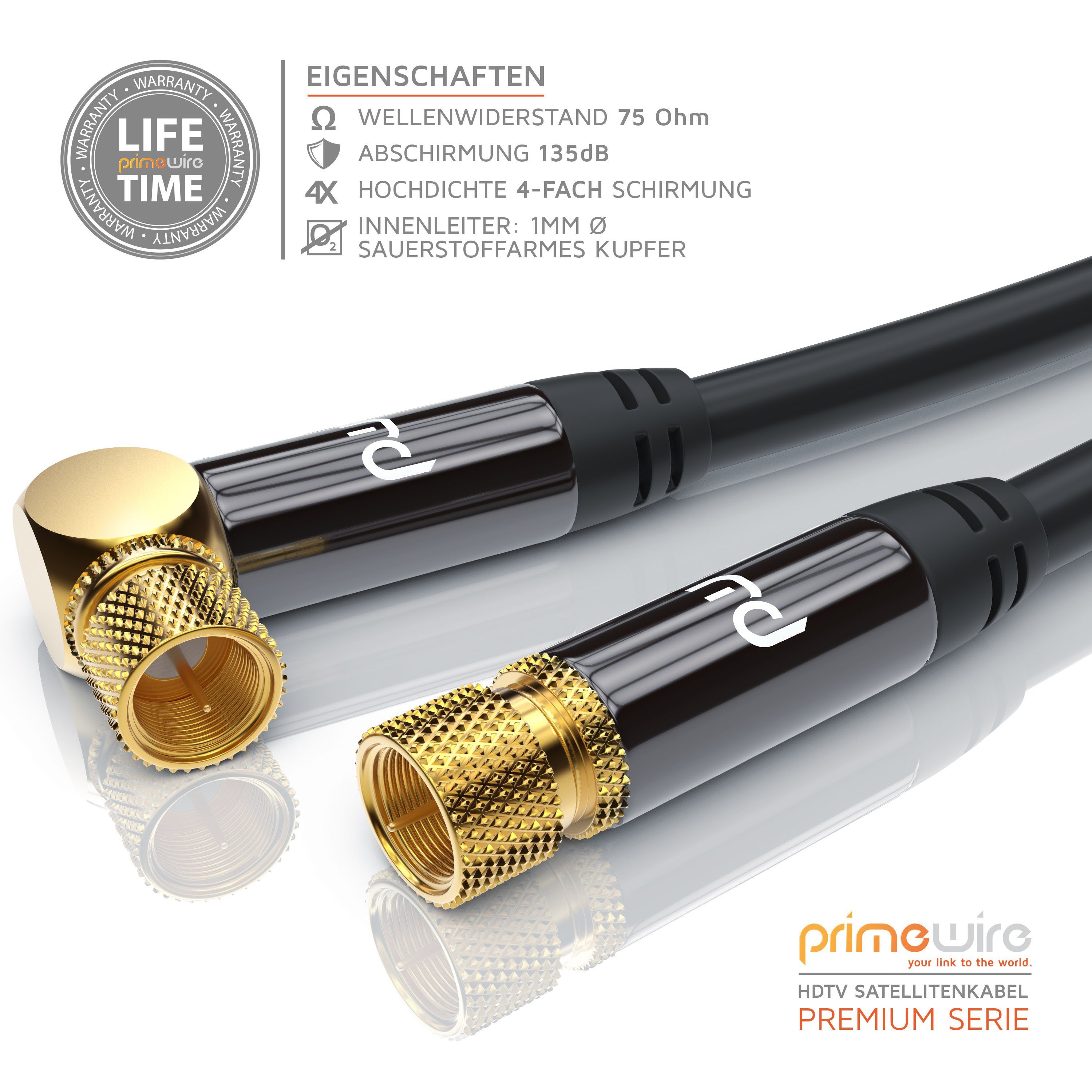 Primewire HDTV SAT Koax Kabel 90° gewinkelt, 4fach Schirmung, 135dB, 75Ohm - 10m SAT-Kabel, Koax, F-Verbinder (1000 cm), Antennenkabel für Sat-Schüssel, Receive – Bild 4 von 4