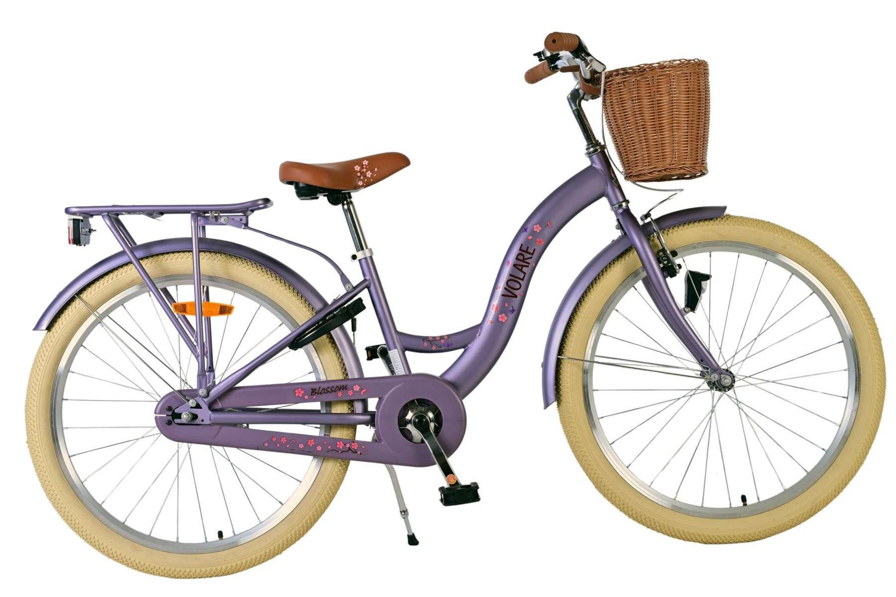 Volare Kinderfahrrad Volare Blossom Kinderfahrrad für Mädchen - 24 Zoll in Lila, Vorderradbremsen, praktischer Korb, geschlossener Kettenschutz