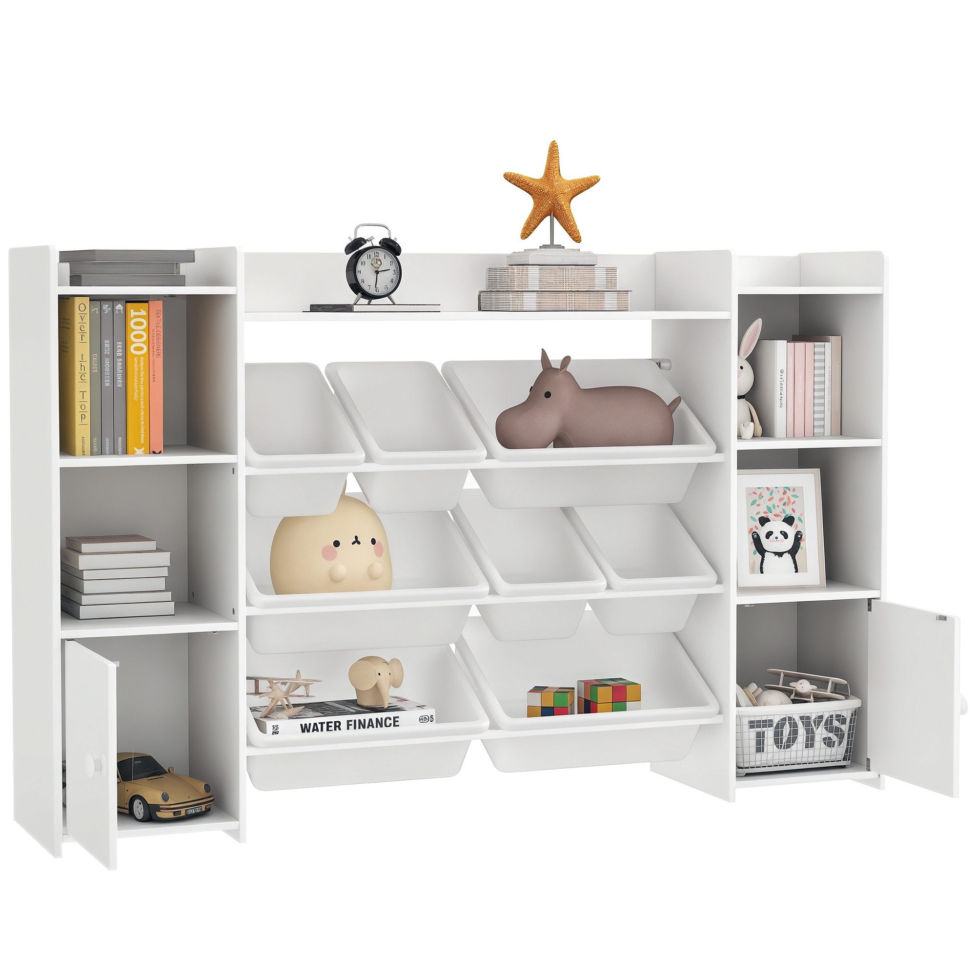 AIYAPLAY Kinderregal Spielzeugregal, Bücherregal, 8 Aufbewahrungsboxen, 4 offene Fächer, Spielzeugkiste 1-tlg., für Kinderzimmer, Kindergarten, Weiß